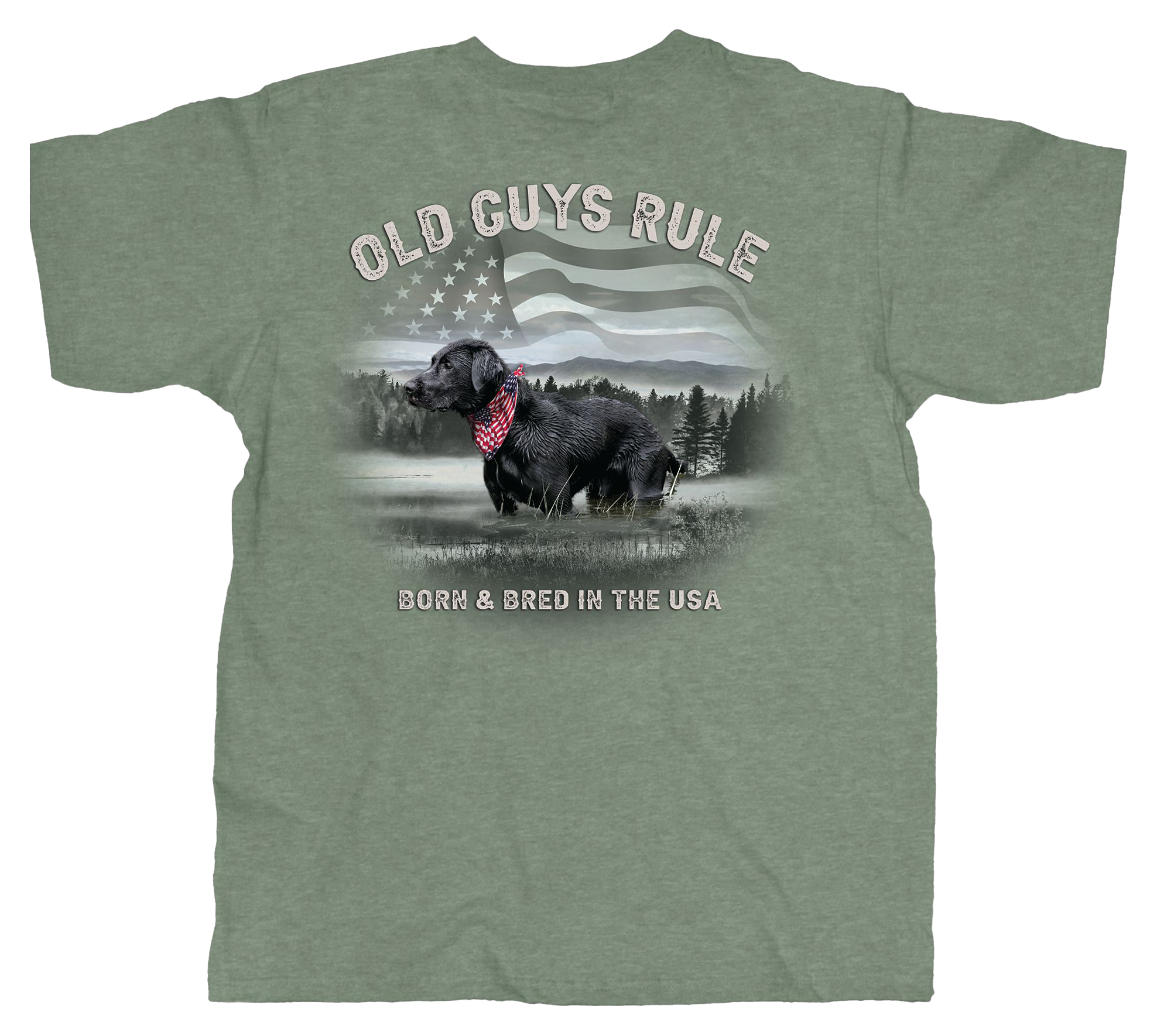 Image of Old Guys Rule Born & Bred In The USA Short-Sleeve T-Shirt for Men - Forest Heather/Military Green