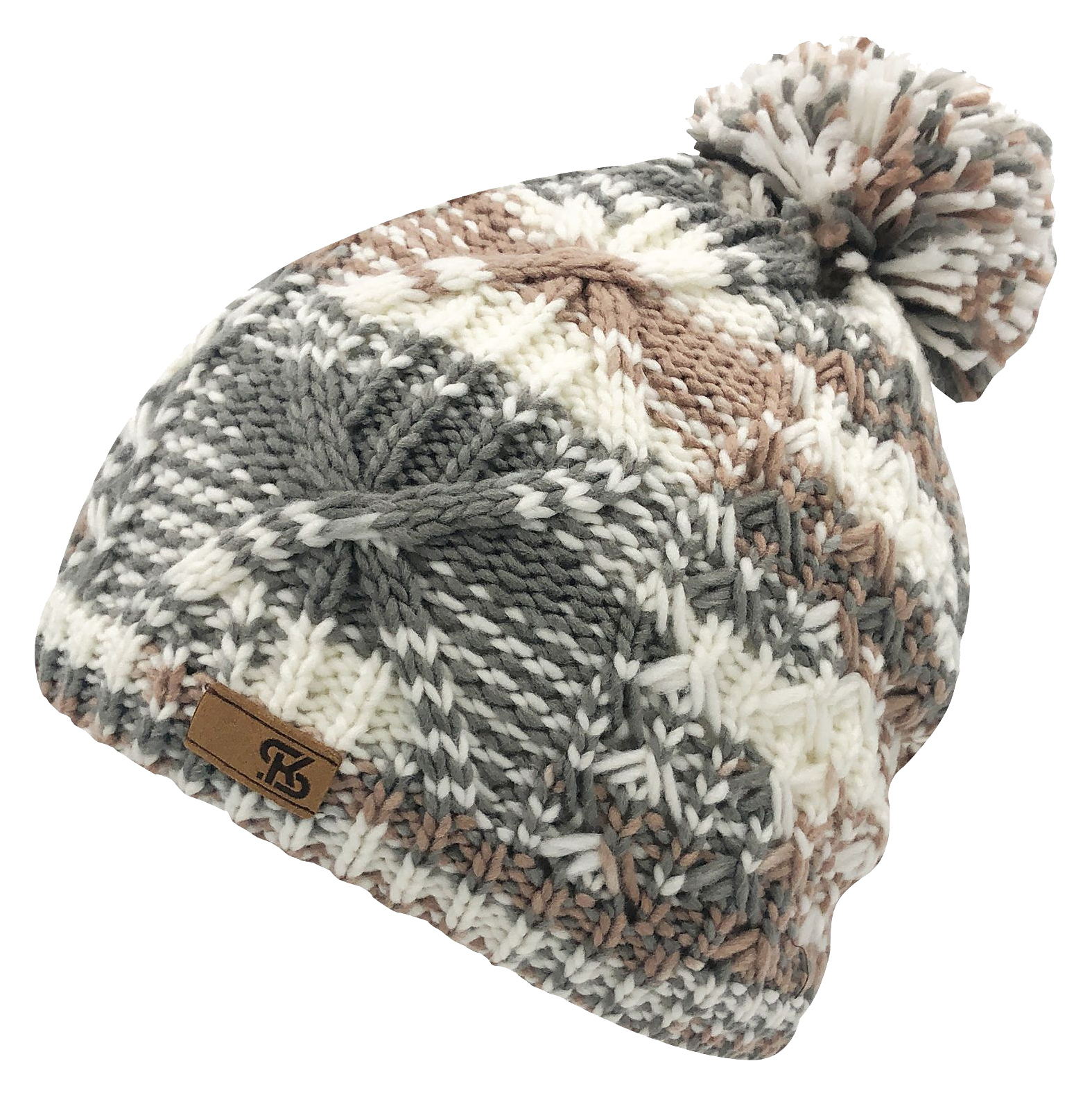 Image of Kanut Sports Chapel Cuff Beanie with Pom for Ladies - Gray/Creamsicle/Rose