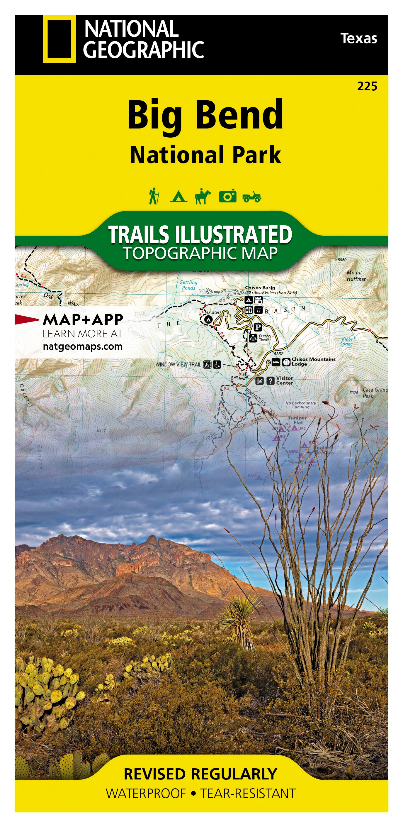 Image of National Geographic National Park Topographic Map with Illustrated Trails - Texas - Big Bend National Park