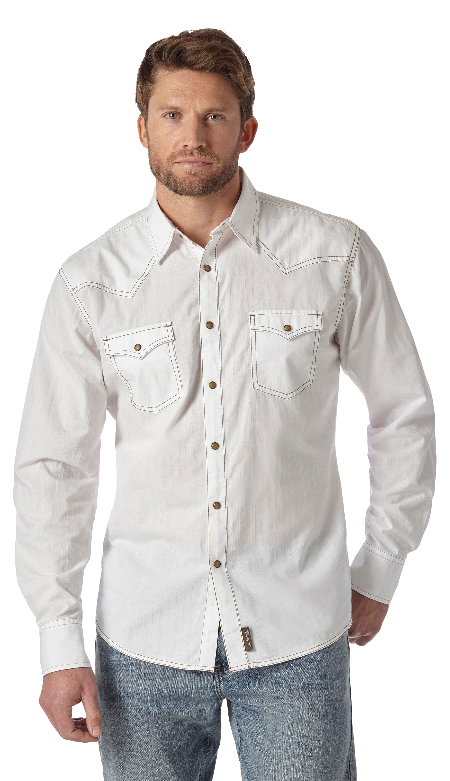 Image of Wrangler Retro Long-Sleeve Western Snap Solid Dobby Shirt for Men - White