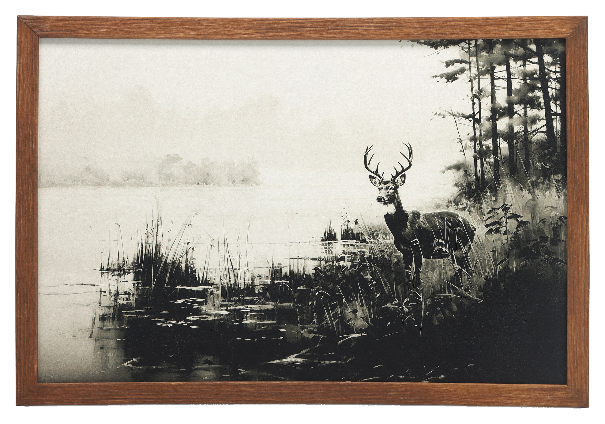 Image of Open Road Brands Deer and Foggy Landscape Framed Wall Art