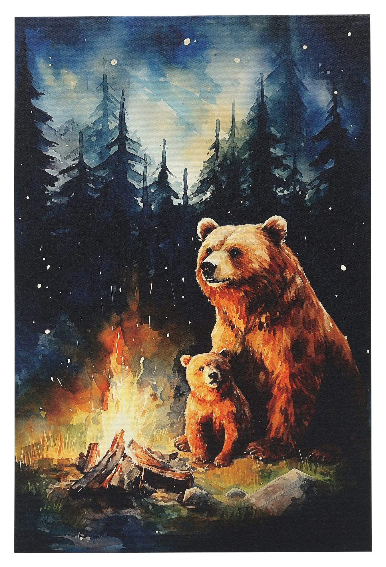 Image of Open Road Brands Bears by Campfire Scenic Canvas Wall Art