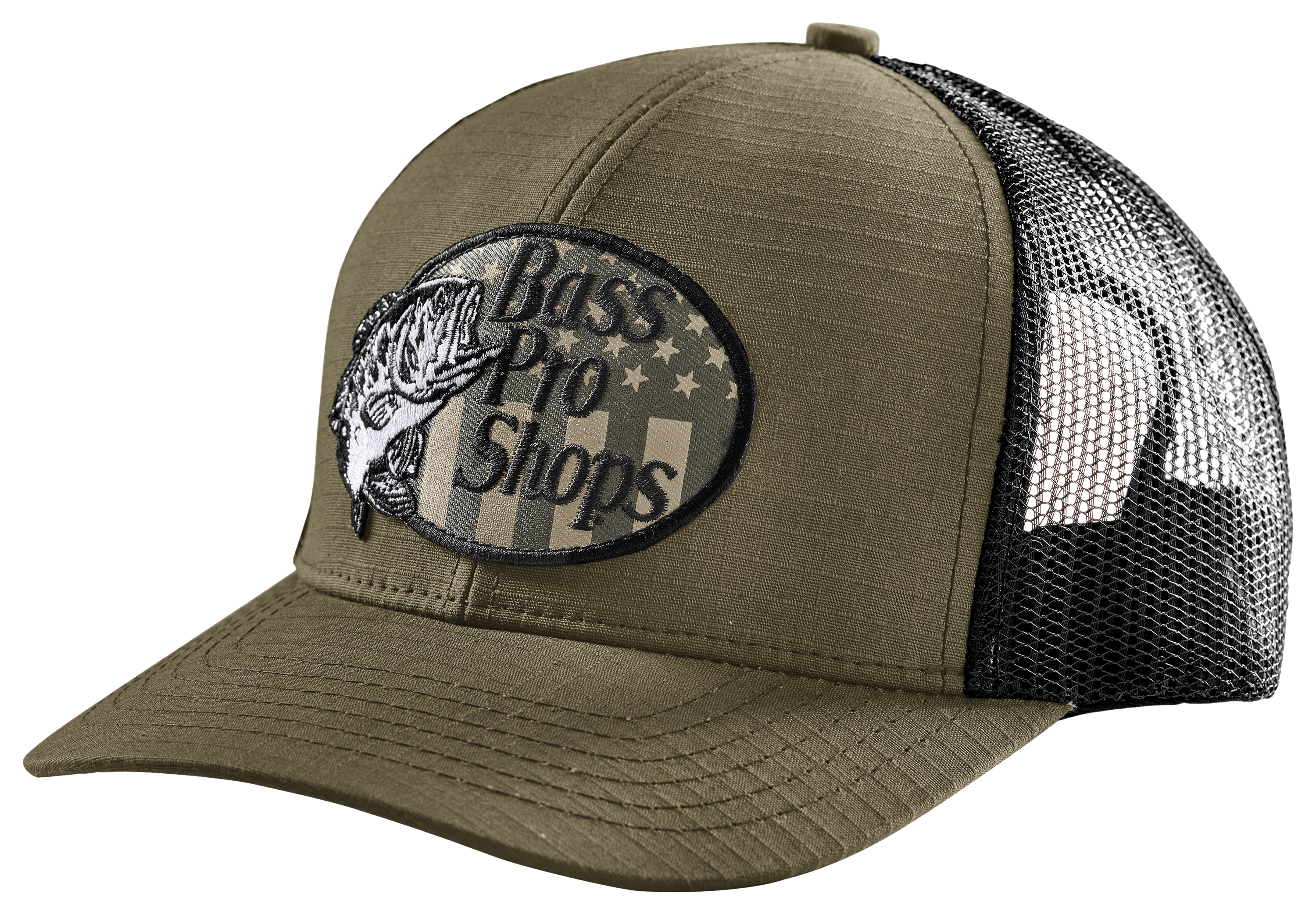 Image of Bass Pro Shops Flag Logo Patch Mesh-Back Cap - Olive