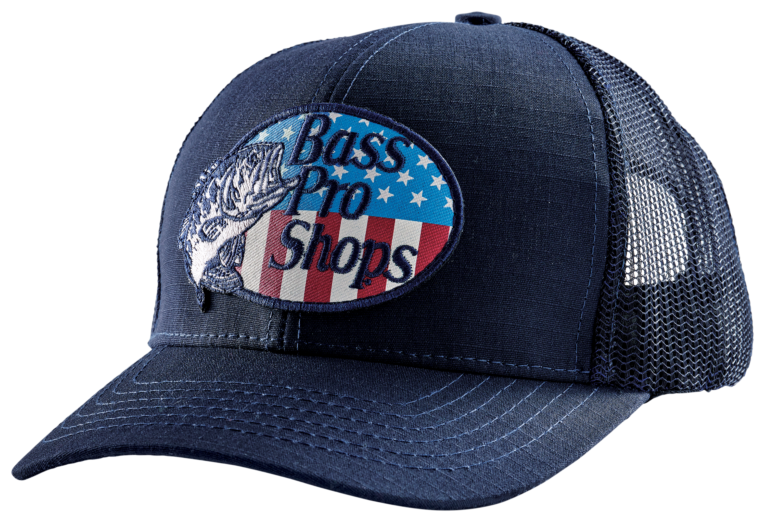 Image of Bass Pro Shops Flag Logo Patch Mesh-Back Cap - Navy