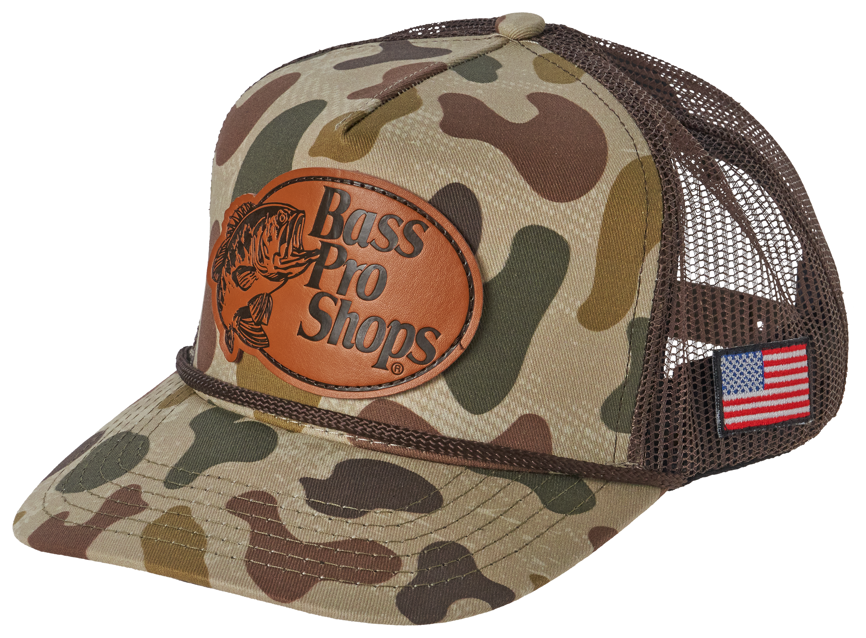 Image of Bass Pro Shops Faux-Leather Patch Camo Mesh-Back Cap - Tan