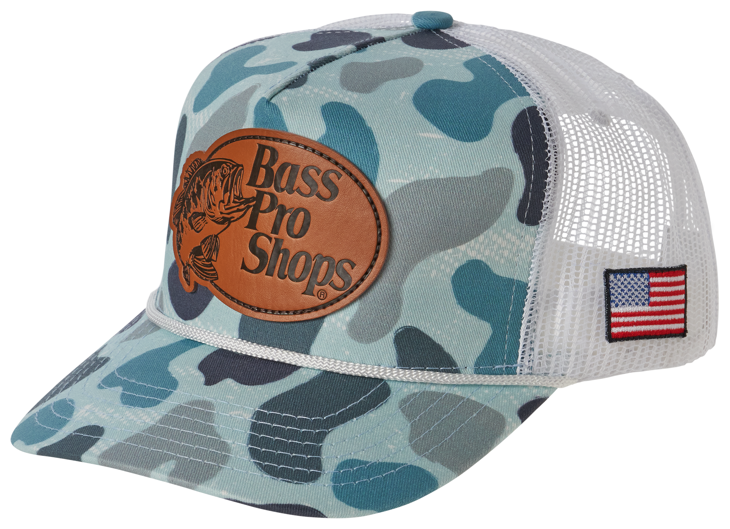 Image of Bass Pro Shops Faux-Leather Patch Camo Mesh-Back Cap - Blue