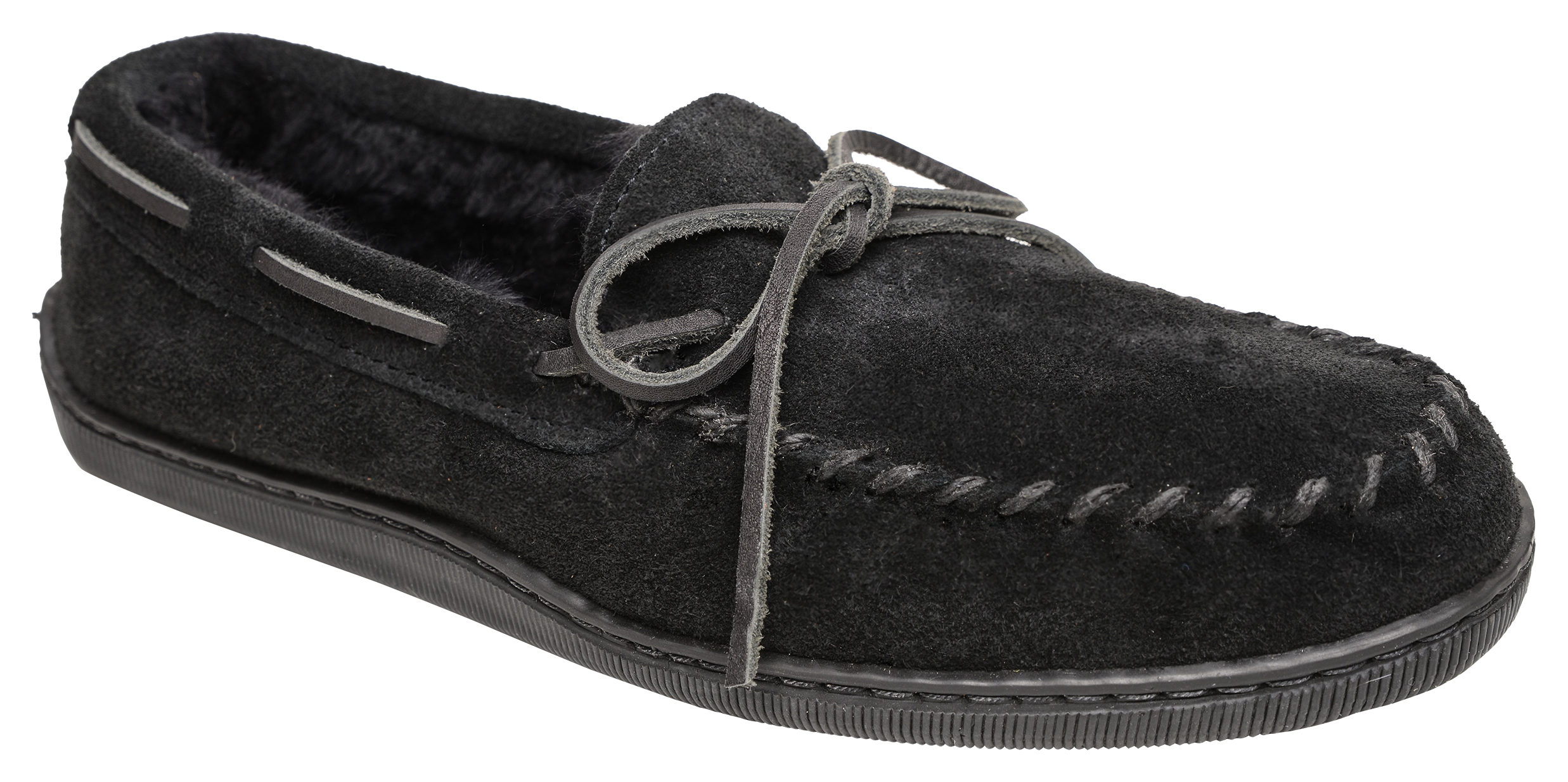 Image of Minnetonka Moccasin Sheepskin Hardsole Mocs for Men - Black - 10M