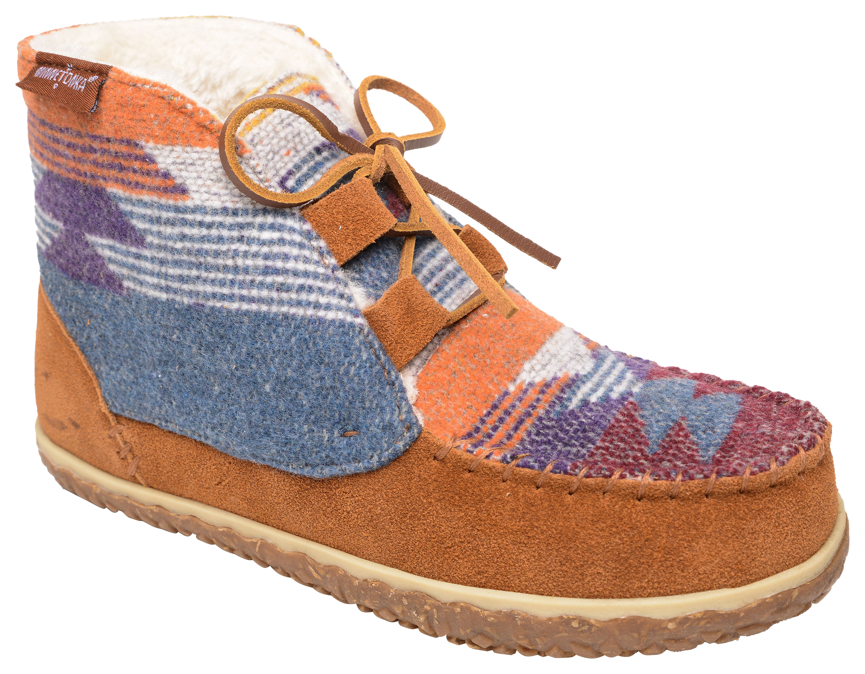 Image of Minnetonka Moccasin Torrey Pile-Lined Slippers for Ladies - Brown Multi
