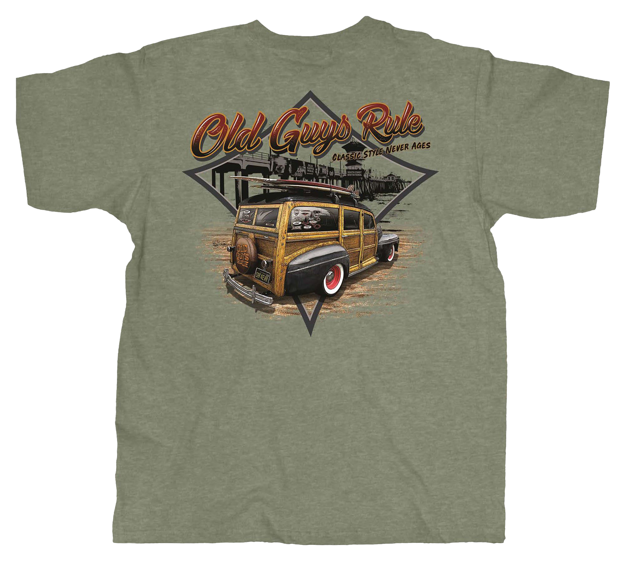 Image of Old Guys Rule Classic Woodie Short-Sleeve T-Shirt for Men - Forest-Heather Military Green