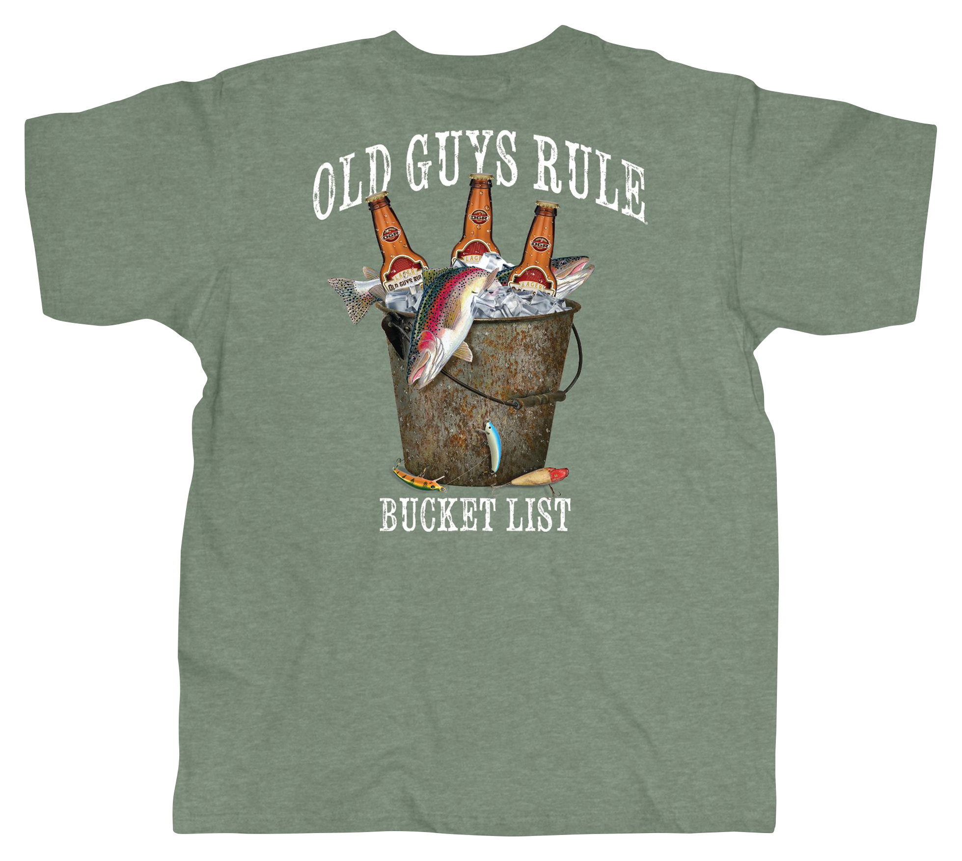 Image of Old Guys Rule Fresh Bucket List Short-Sleeve T-Shirt for Men - Forest-Heather Military Green