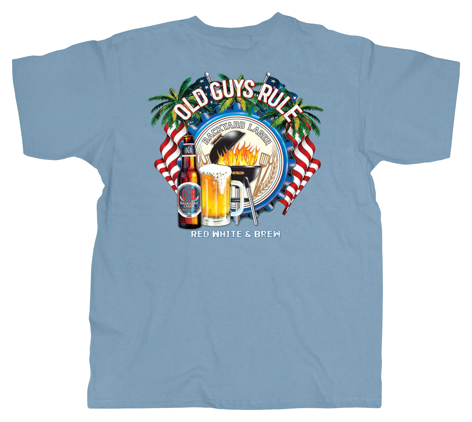 Image of Old Guys Rule Red, White, and Brew Short-Sleeve T-Shirt for Men - Stone Blue