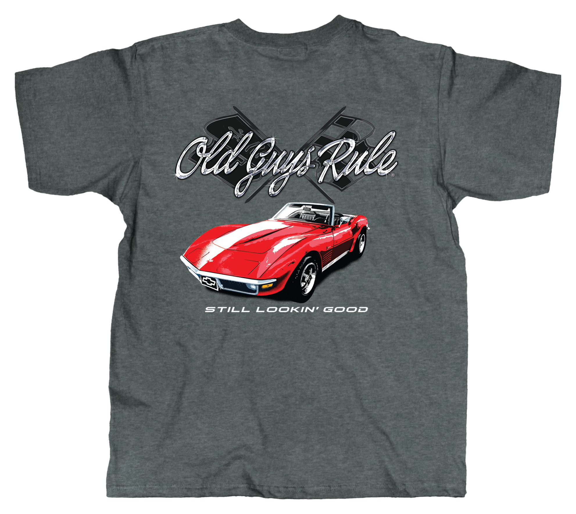 Image of Old Guys Rule Red Corvette Short-Sleeve T-Shirt for Men - Graphite Heather