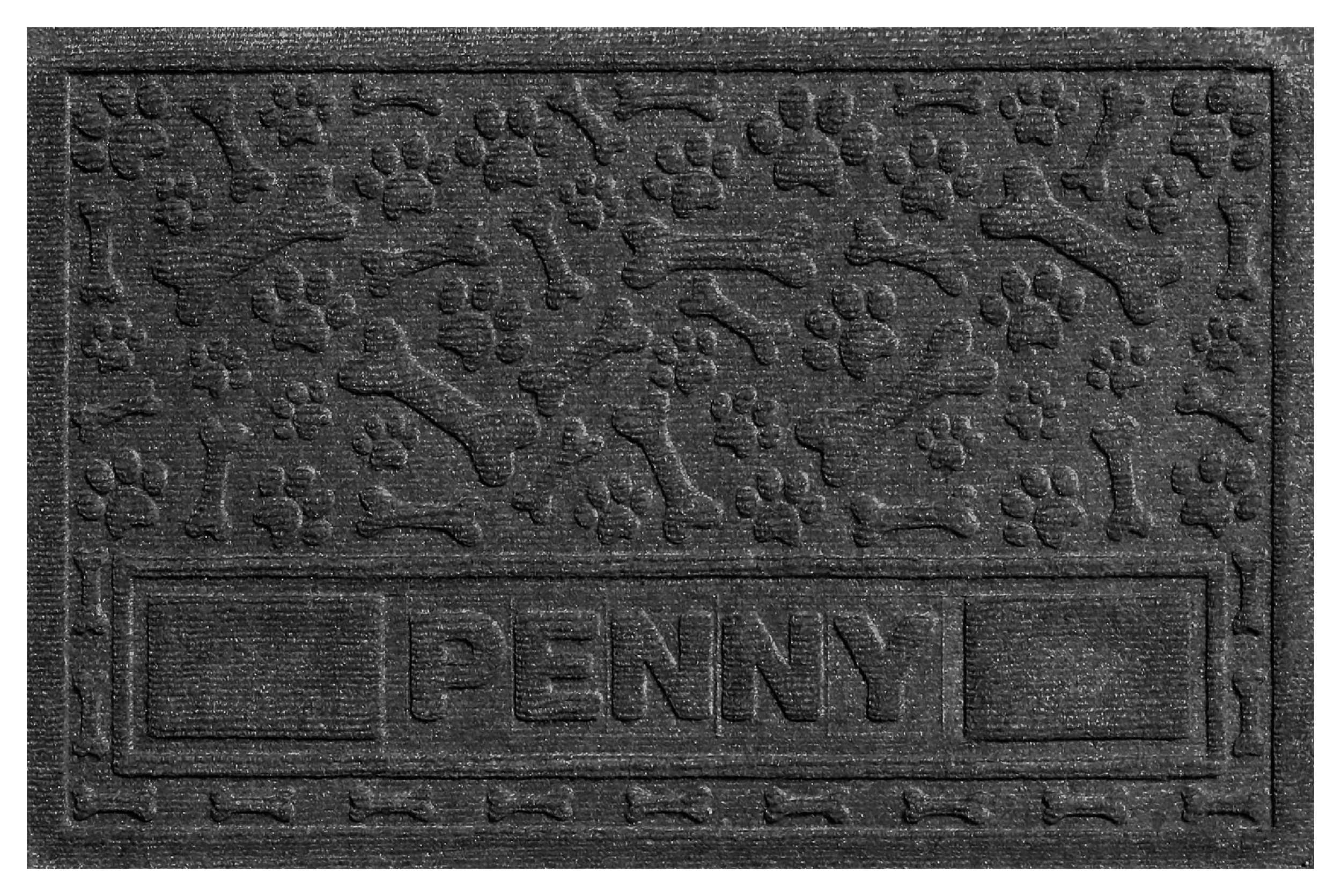 Image of "Bungalow Flooring WaterHog Paws & Bones Personalized Pet Feeder Mat - Charcoal - 18"" x 28"""