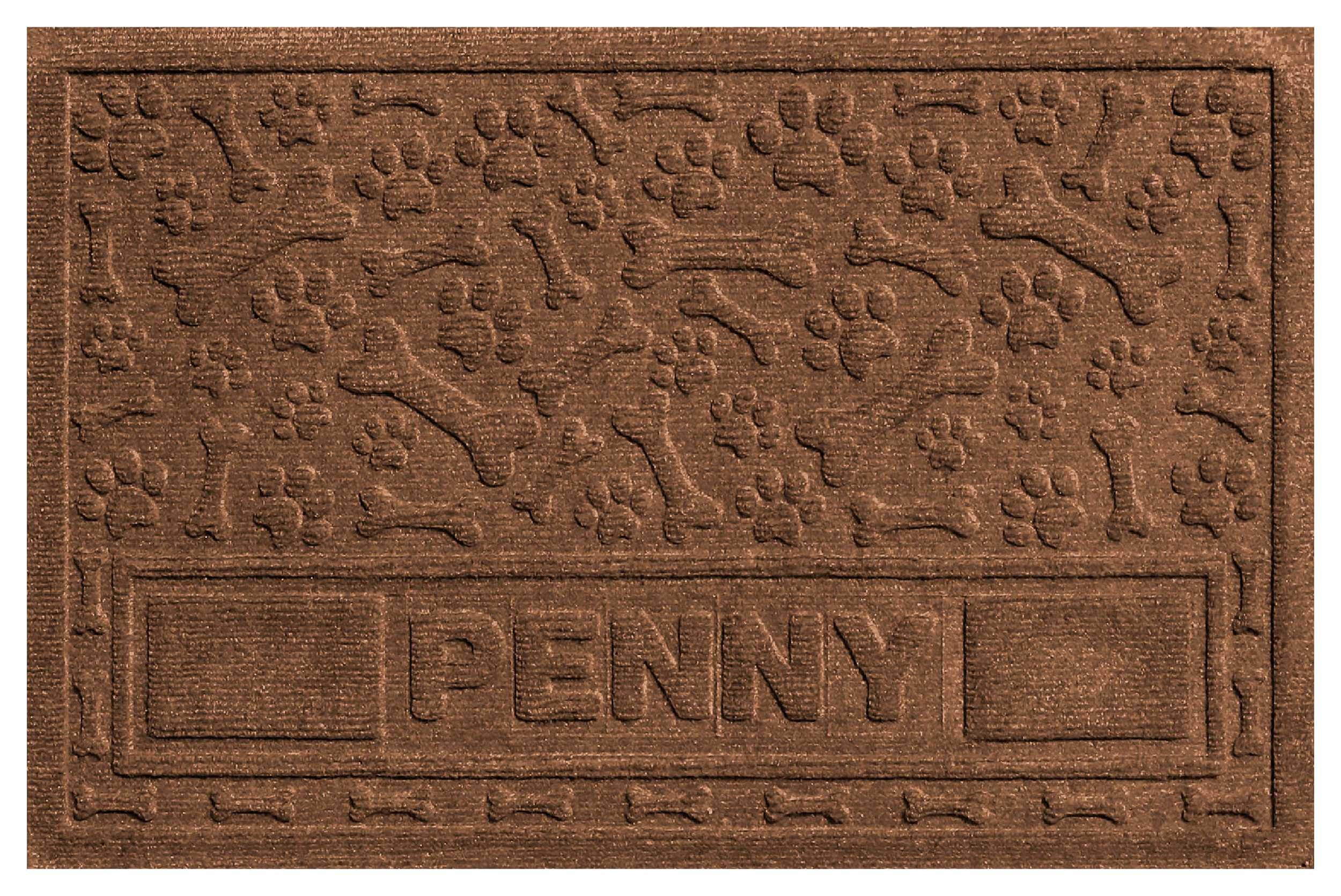 Image of Bungalow Flooring WaterHog Paws & Bones Personalized Pet Feeder Mat - Dark Brown - 2' x 3'