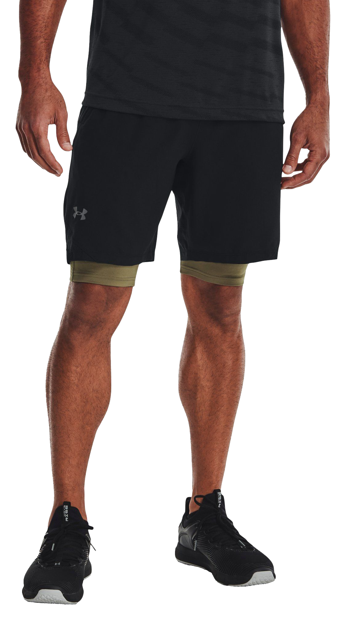 Image of Under Armour Vanish Woven Notched-Hem Shorts for Men - Black/Pitch Gray - L