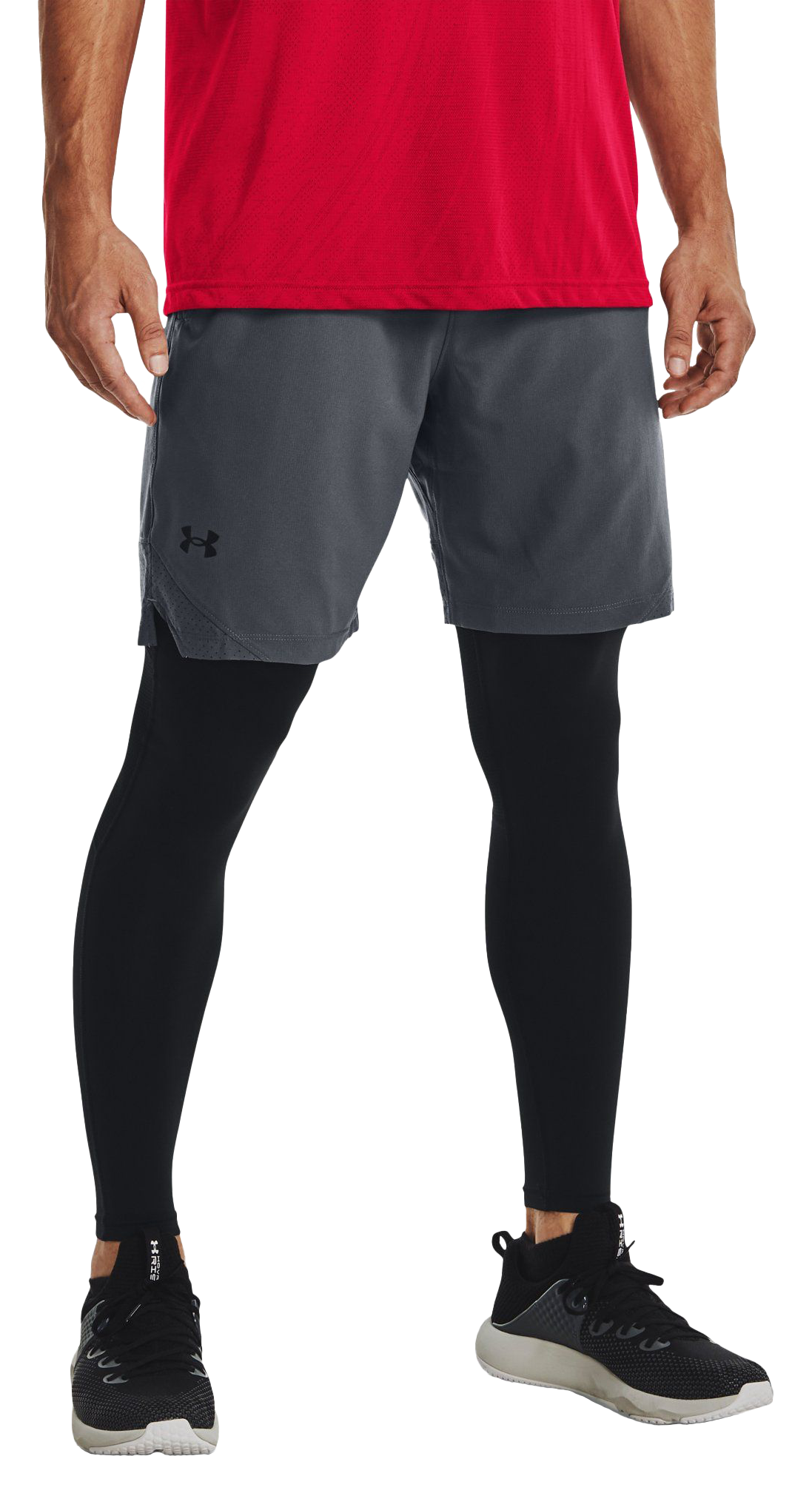 Image of Under Armour Vanish Woven Notched-Hem Shorts for Men - Pitch Gray/Black
