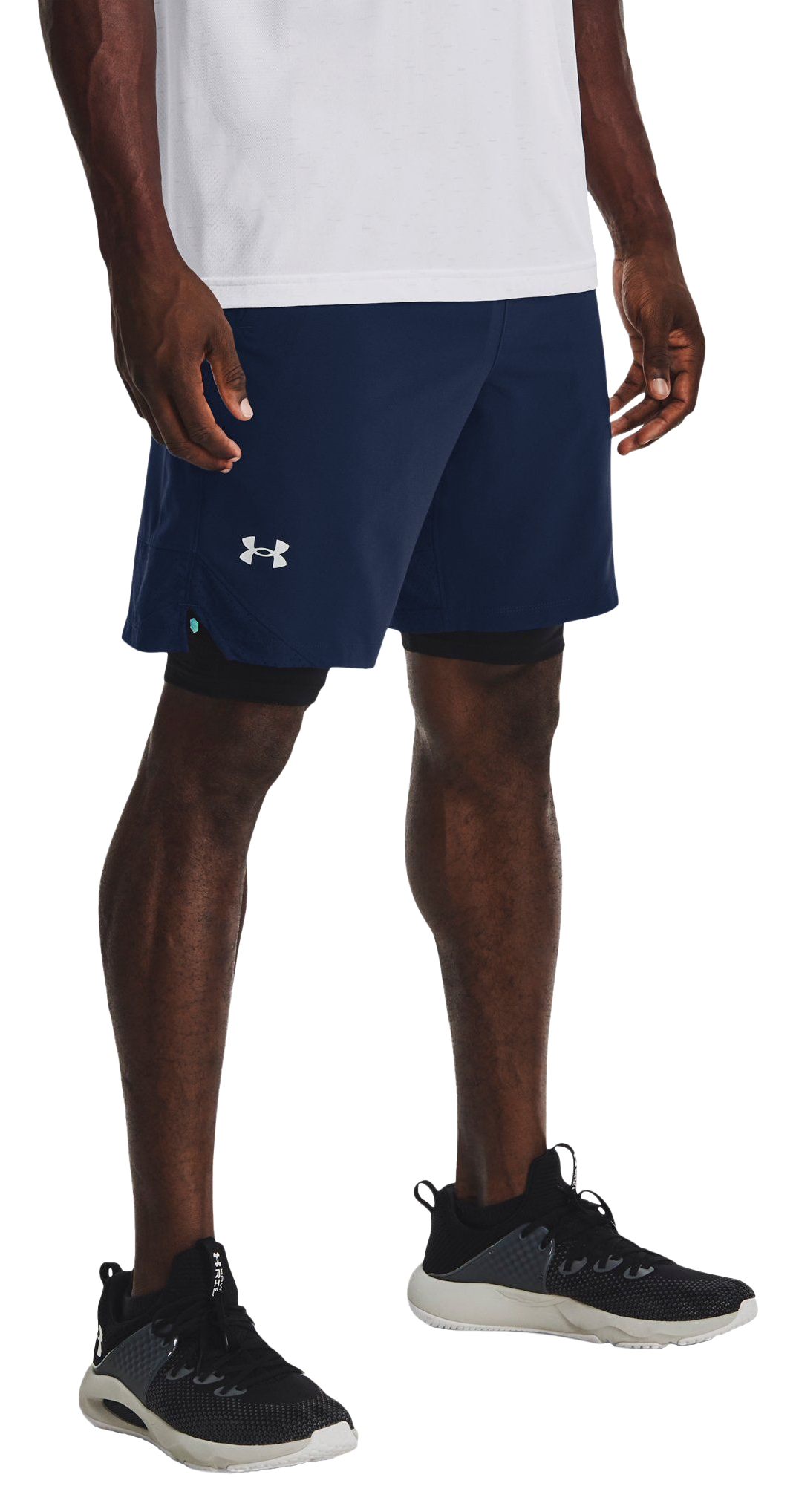Image of Under Armour Vanish Woven Notched-Hem Shorts for Men - Academy/Mod Gray