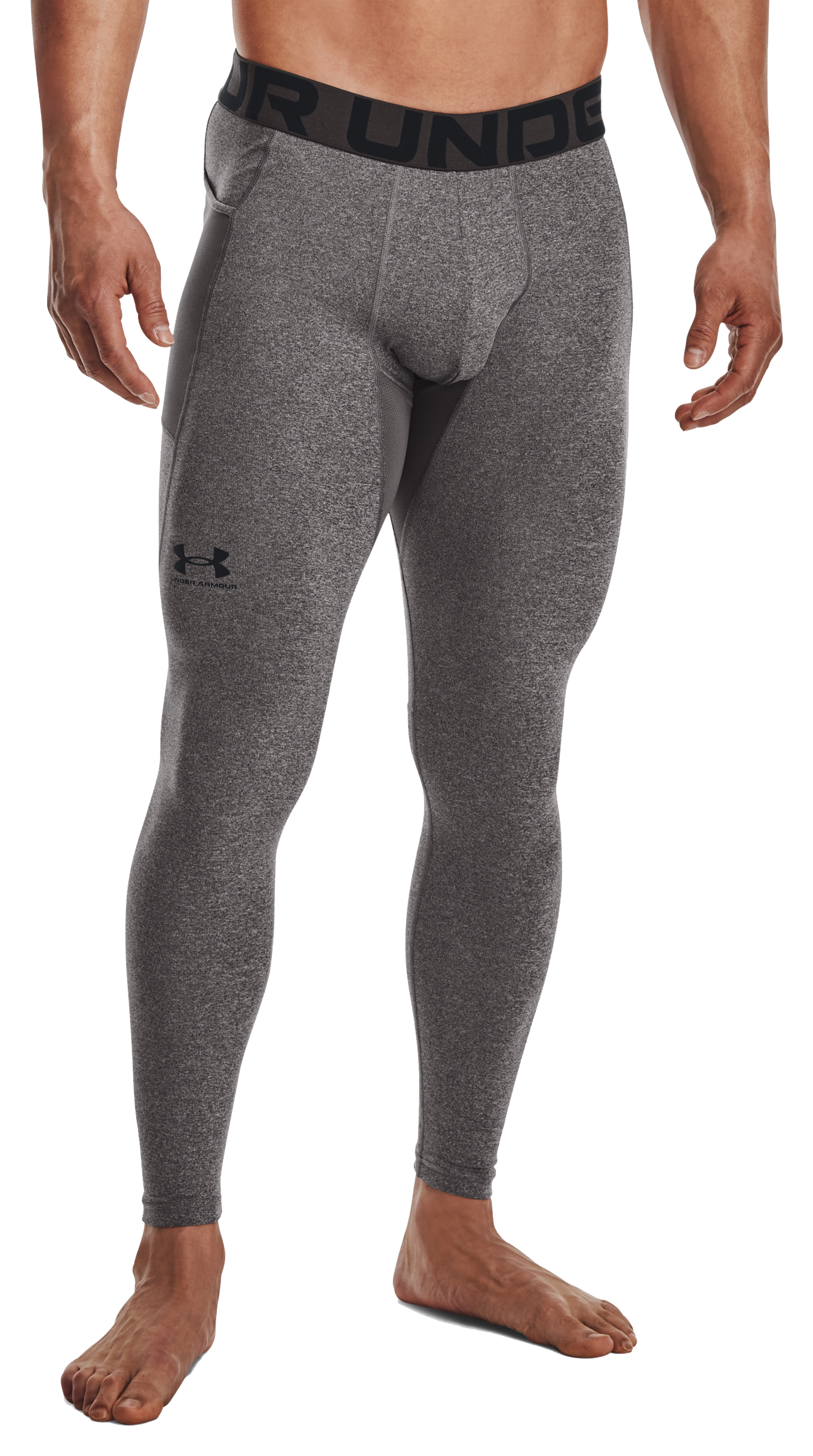 Image of Under Armour ColdGear Pocket Leggings for Men - Charcoal Light Heather/Black - ST