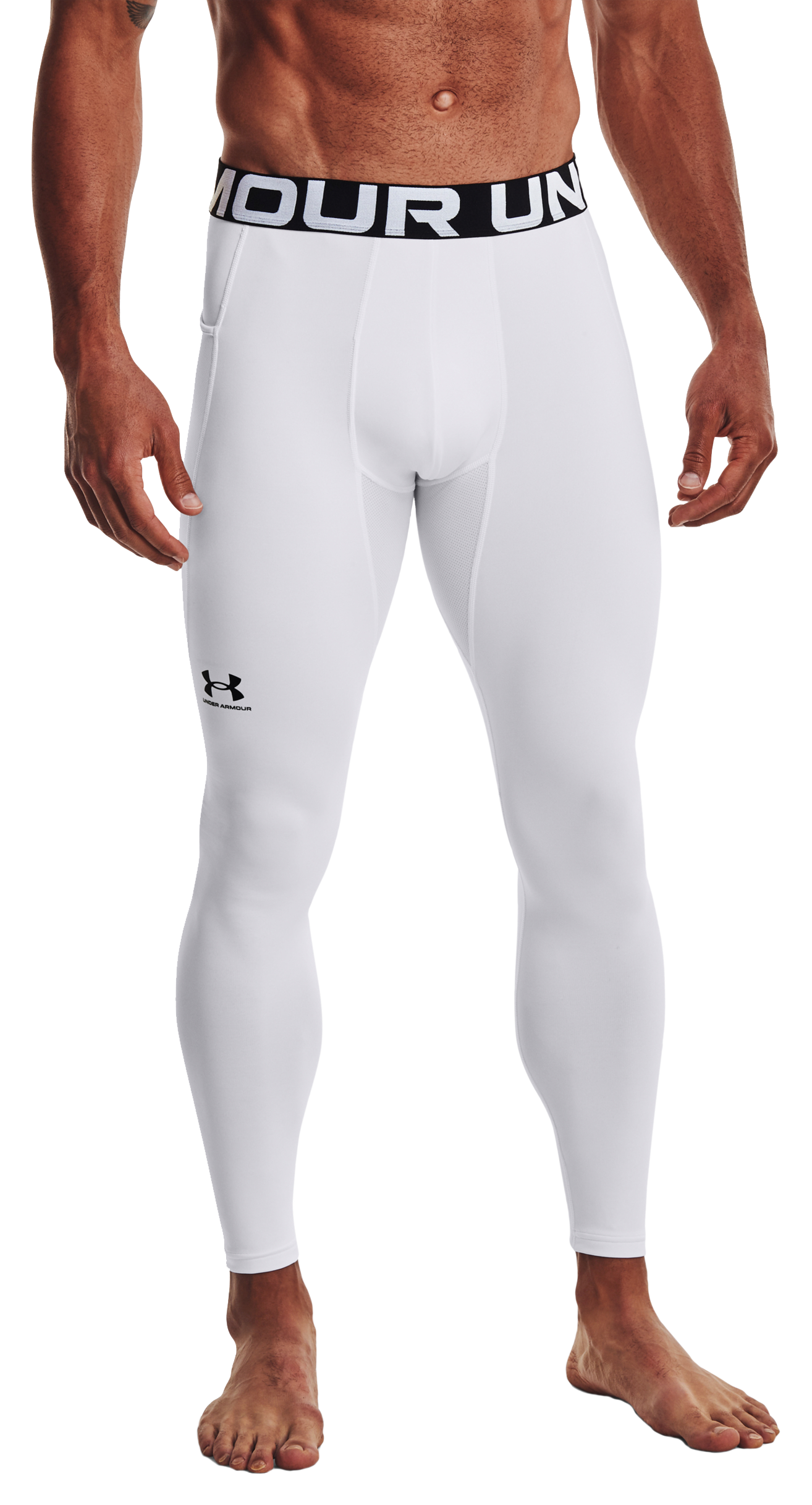 Image of Under Armour ColdGear Pocket Leggings for Men - White/Black - XLT