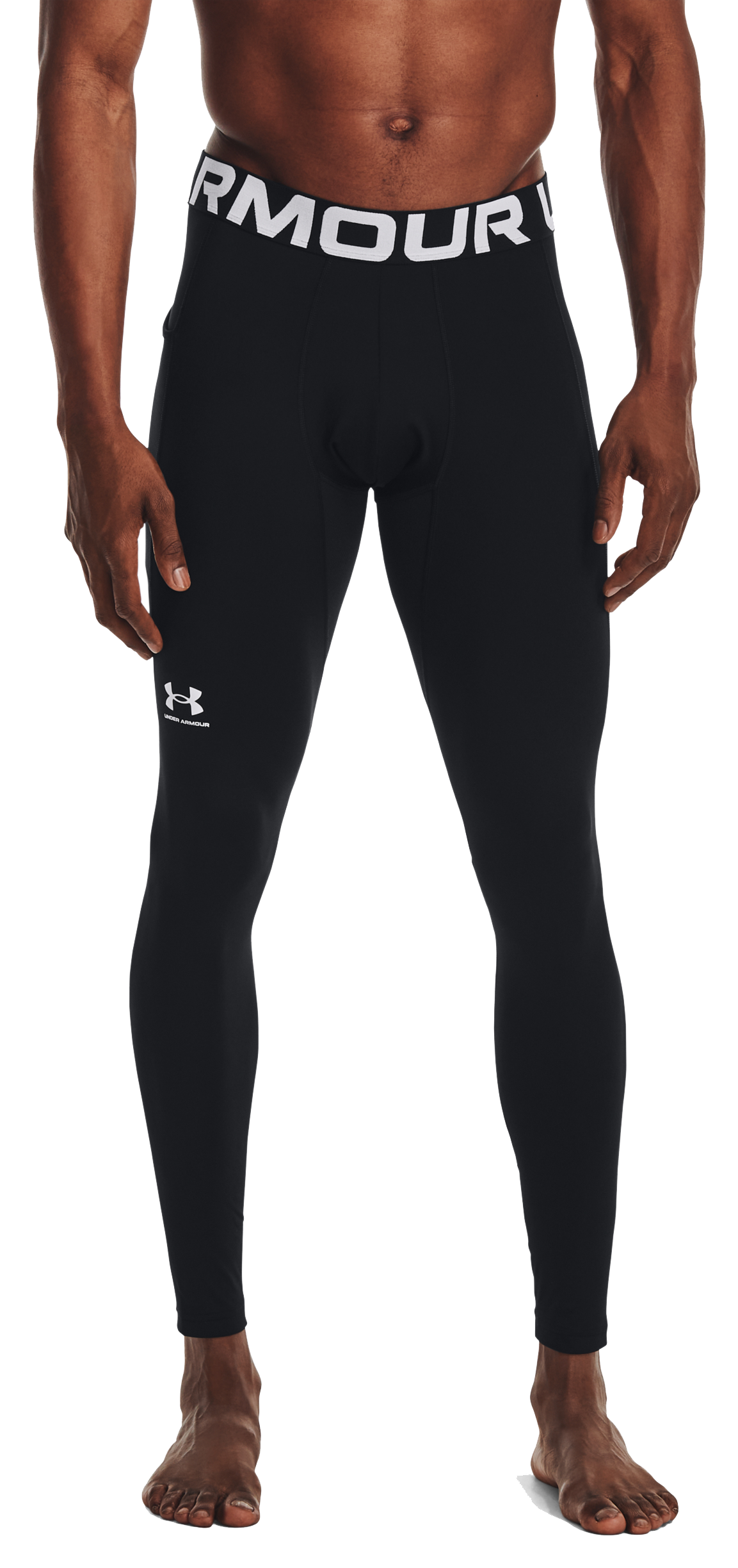 Image of Under Armour ColdGear Pocket Leggings for Men - Black/White - 2XLT