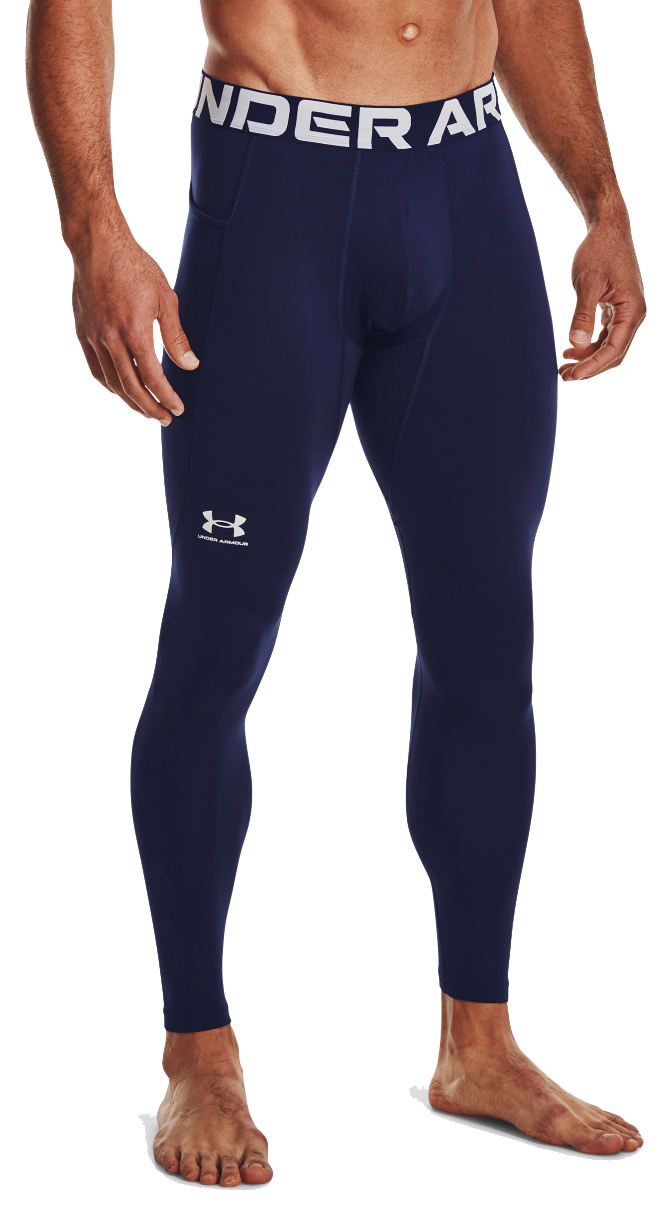 Image of Under Armour ColdGear Pocket Leggings for Men - Midnight Navy/White