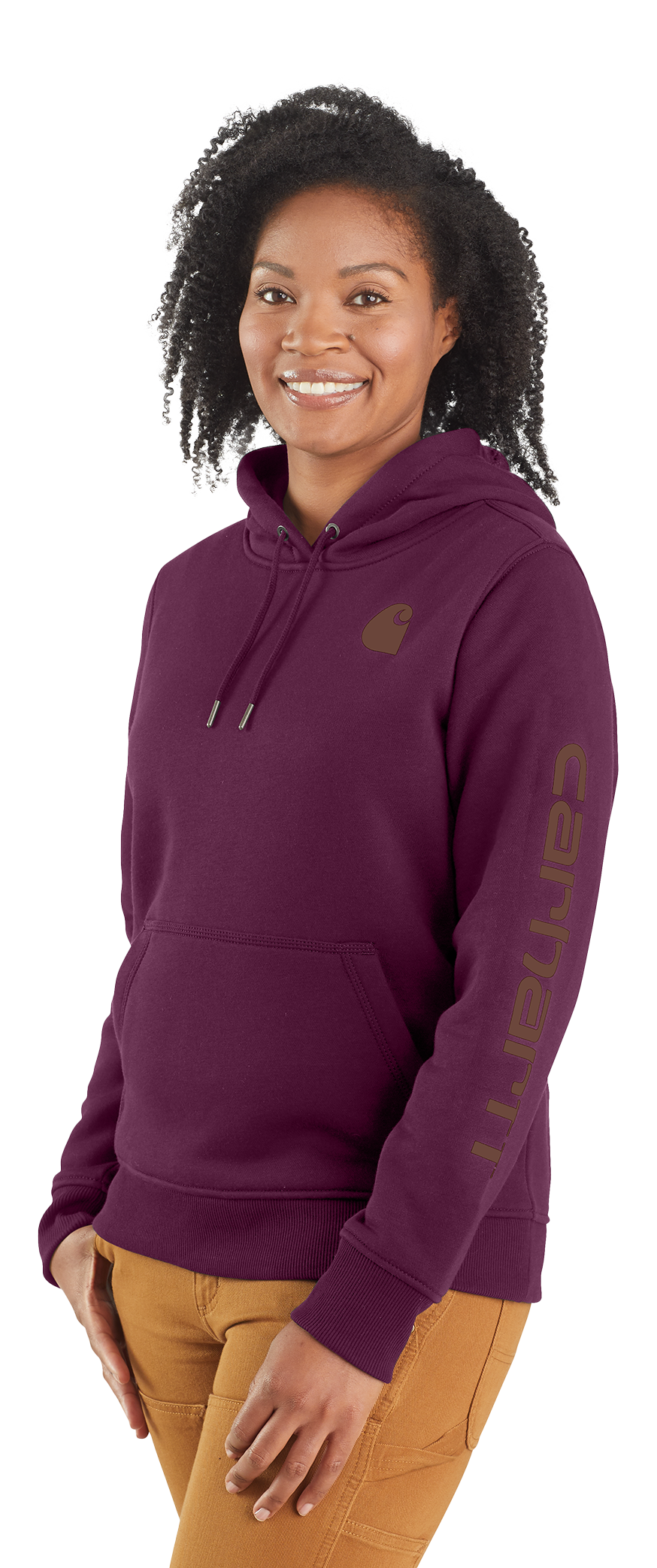 Image of Carhartt Relaxed Fit Midweight Logo Sleeve Graphic Sweatshirt for Ladies - Eggplant - M