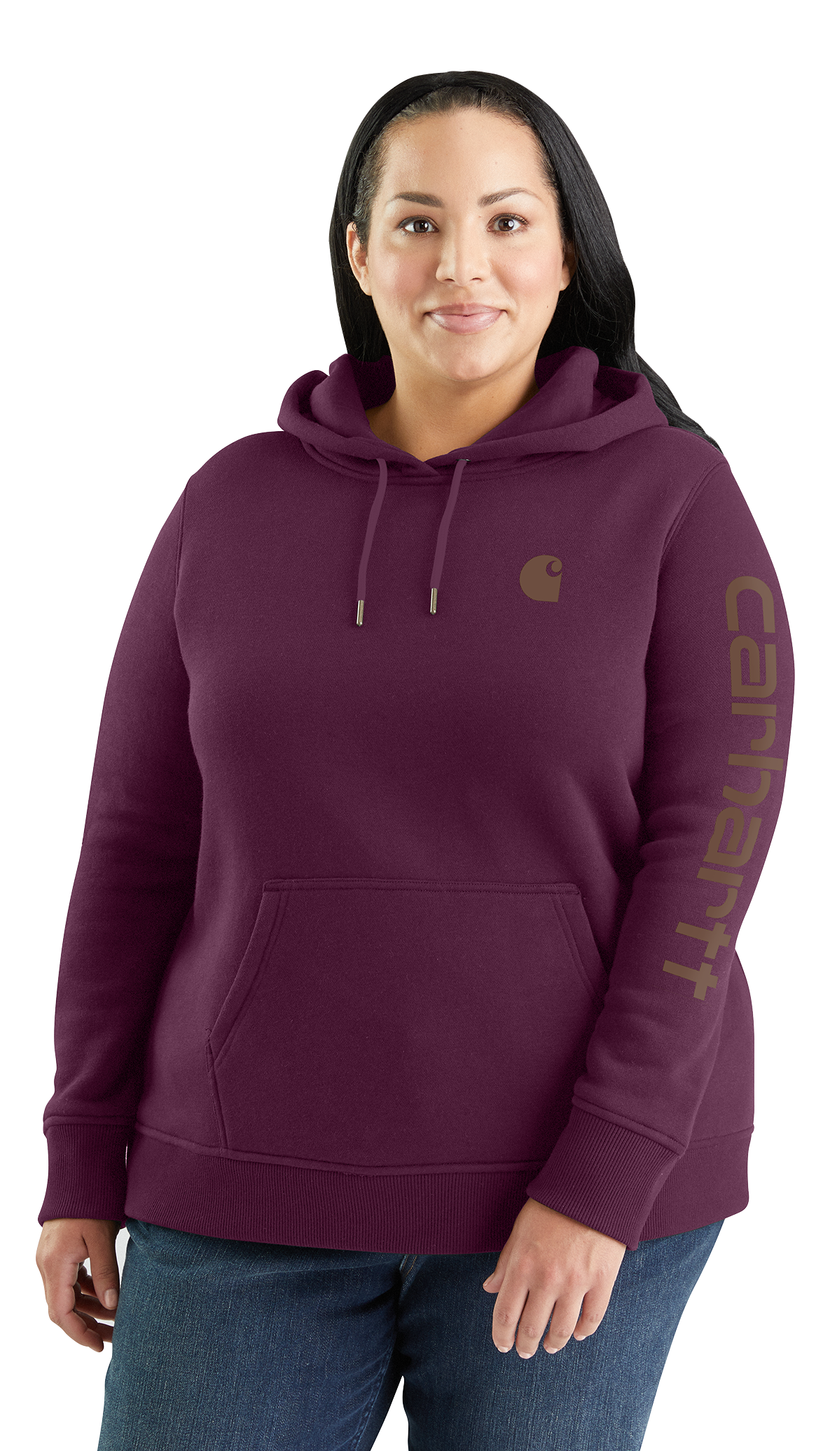 Image of Carhartt Relaxed Fit Midweight Logo Sleeve Graphic Sweatshirt for Ladies - Eggplant - 2X