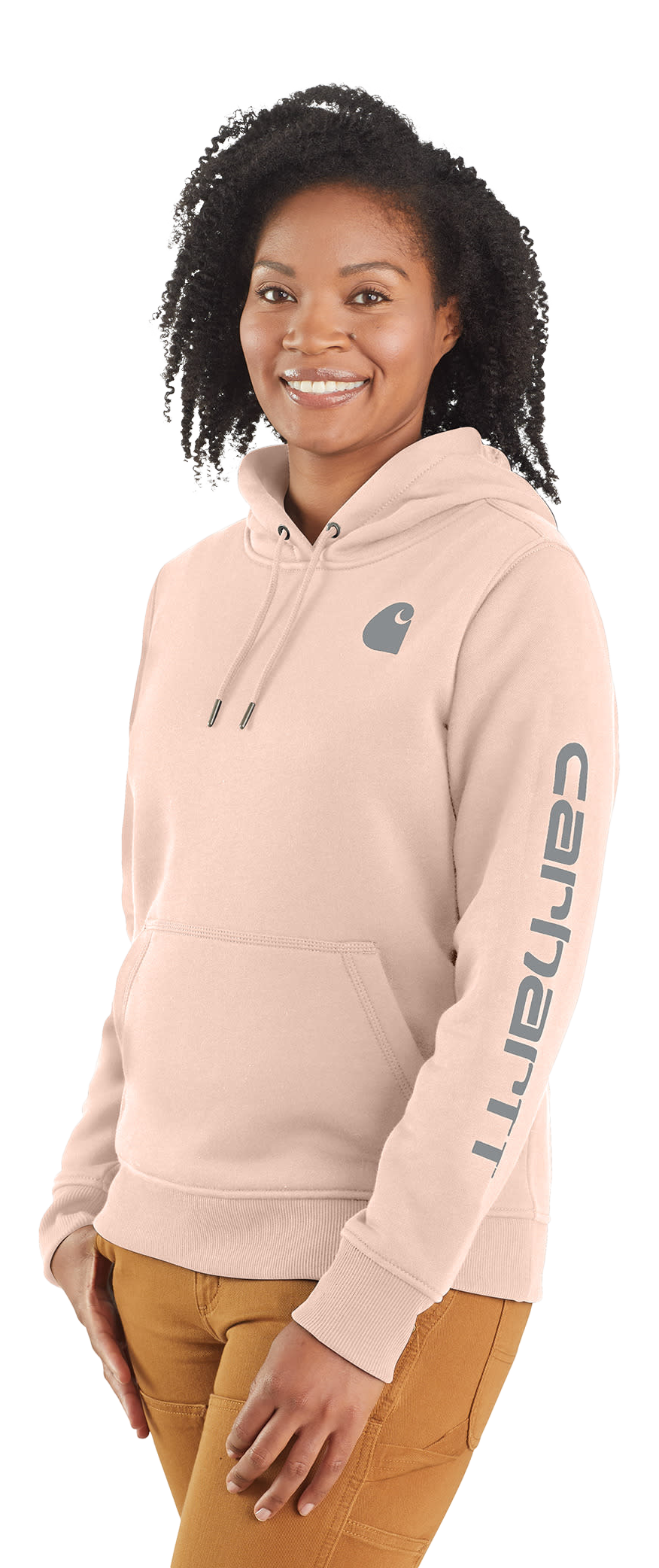 Image of Carhartt Relaxed Fit Midweight Logo Sleeve Graphic Sweatshirt for Ladies - Georgia Peach - M