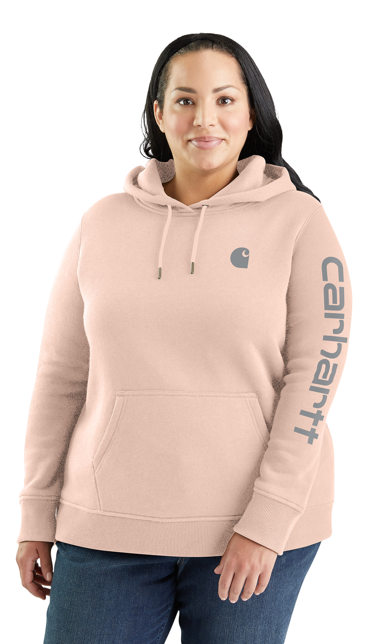 Image of Carhartt Relaxed Fit Midweight Logo Sleeve Graphic Sweatshirt for Ladies - Georgia Peach - 2X