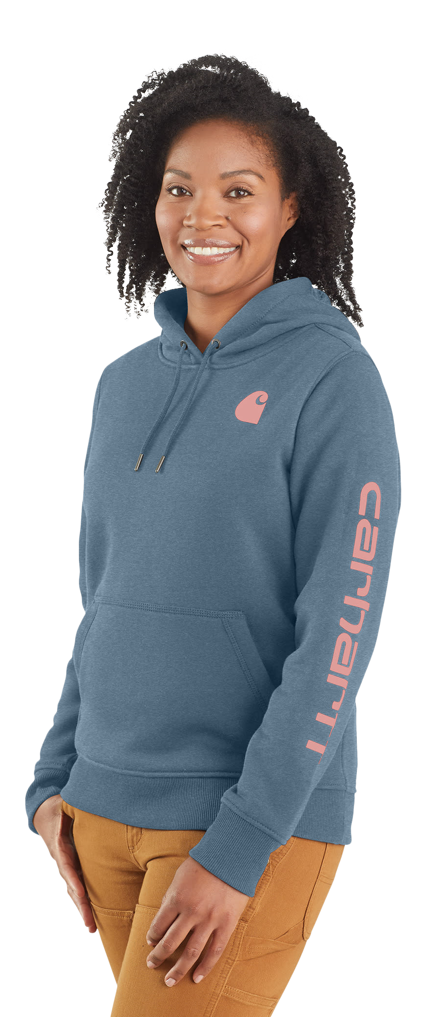 Image of Carhartt Relaxed Fit Midweight Logo Sleeve Graphic Sweatshirt for Ladies - Thundercloud Heather - S