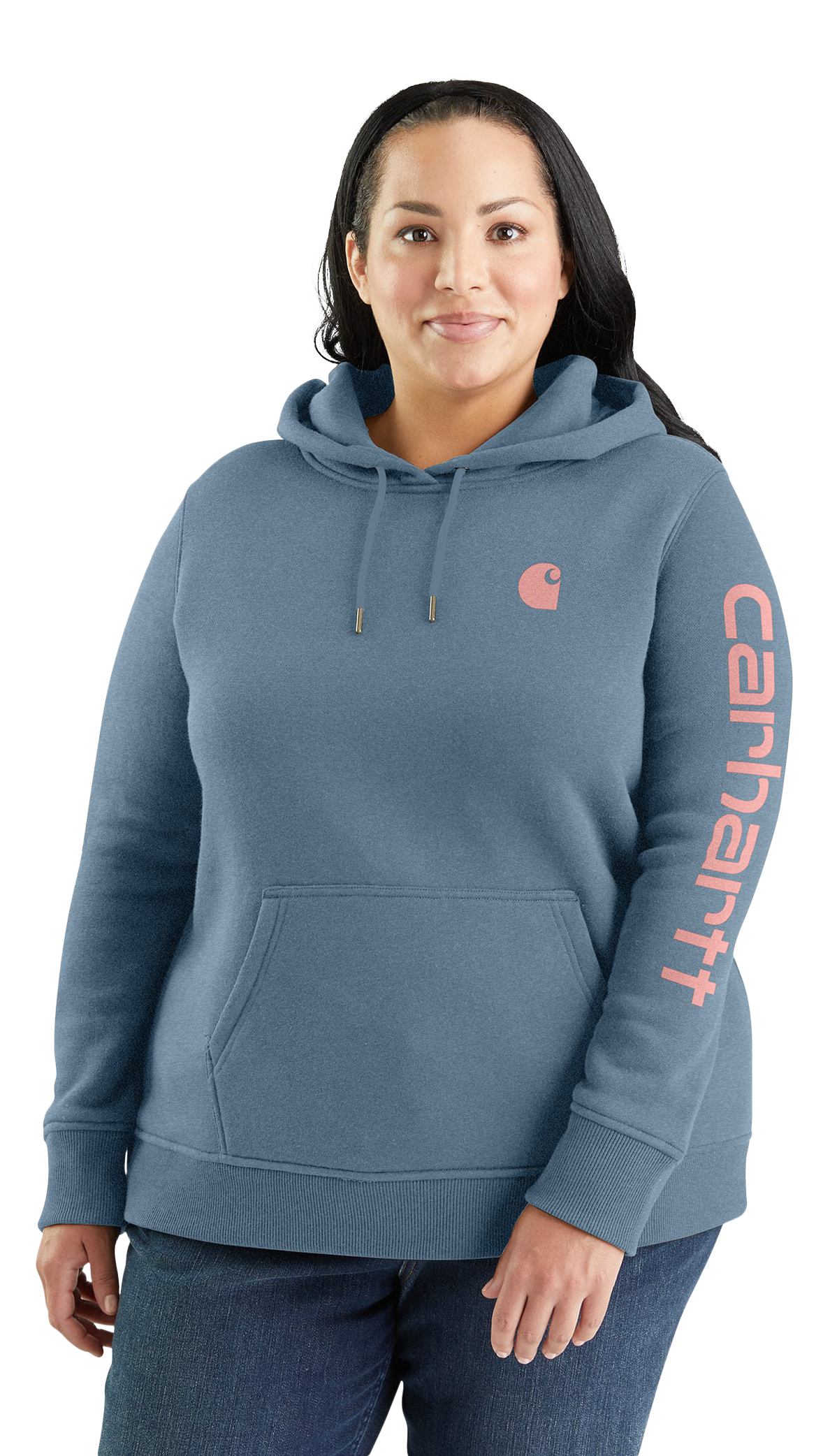 Image of Carhartt Relaxed Fit Midweight Logo Sleeve Graphic Sweatshirt for Ladies - Thundercloud Heather - 2X