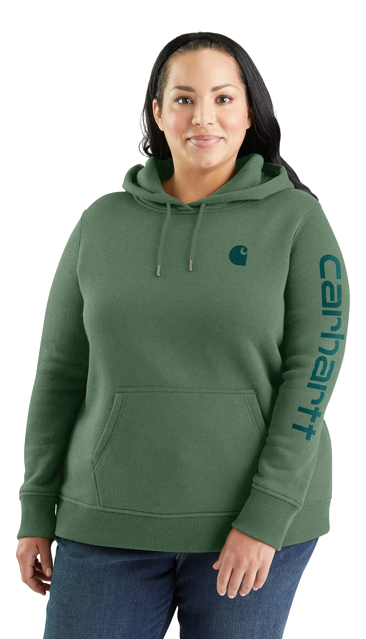 Image of Carhartt Relaxed Fit Midweight Logo Sleeve Graphic Sweatshirt for Ladies - Frosted Balsam - 2X