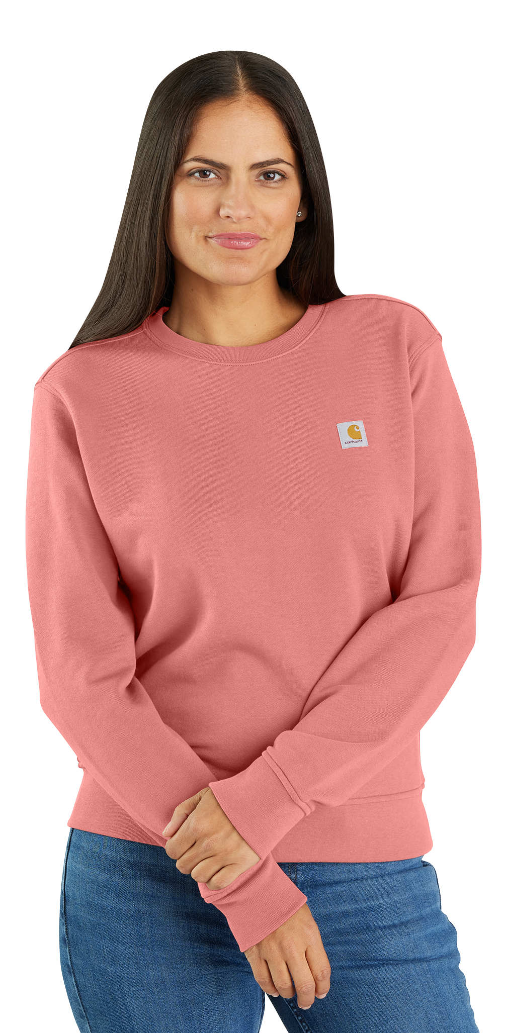 Image of Carhartt Relaxed-Fit Midweight French Terry Crew-Neck Sweatshirt for Ladies - Aged Coral - S