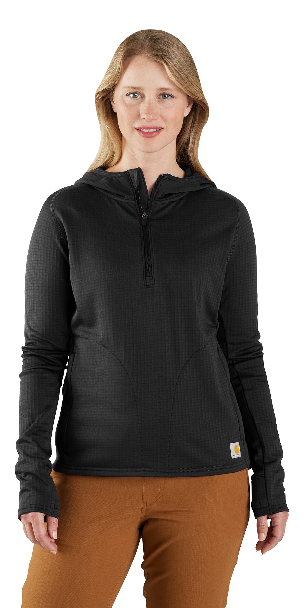 Image of Carhartt Force Relaxed-Fit Half-Zip Hooded Shirt for Ladies - Black - L
