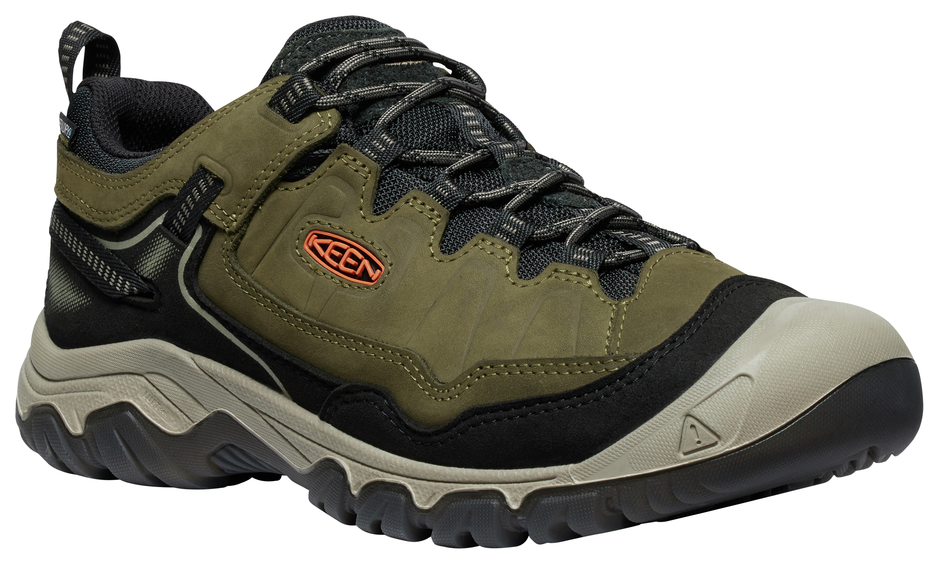 Image of KEEN Targhee IV Waterproof Hiking Shoes for Men - Dark Olive/Gold Flame - 8.5M