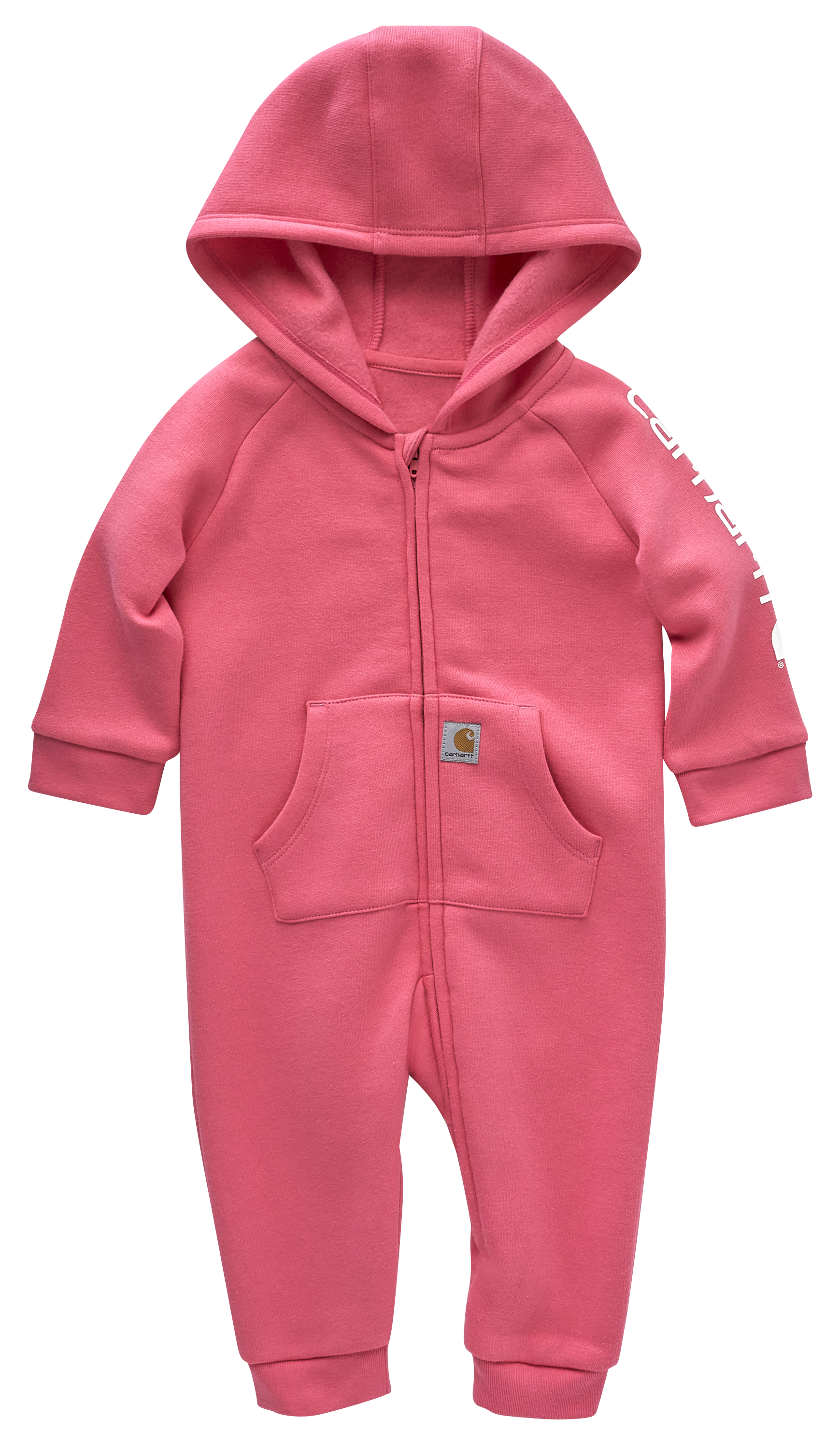 Image of Carhartt Fleece Zip-Front Hooded Long-Sleeve Coveralls for Babies - Pink Lemonade - 3 Months