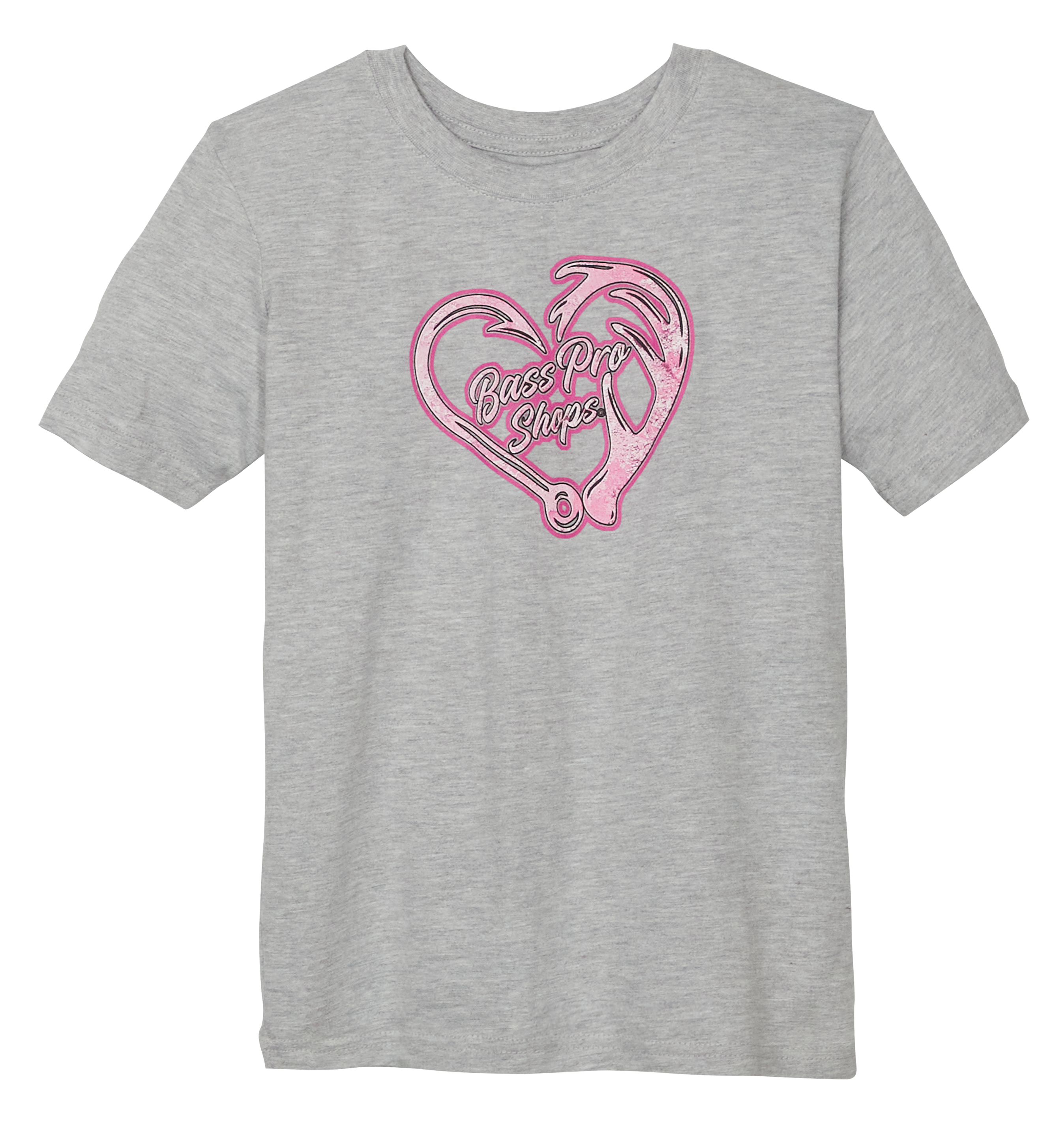 Image of Bass Pro Shops Hook and Heart Short-Sleeve T-Shirt for Kids - Heather Grey - S