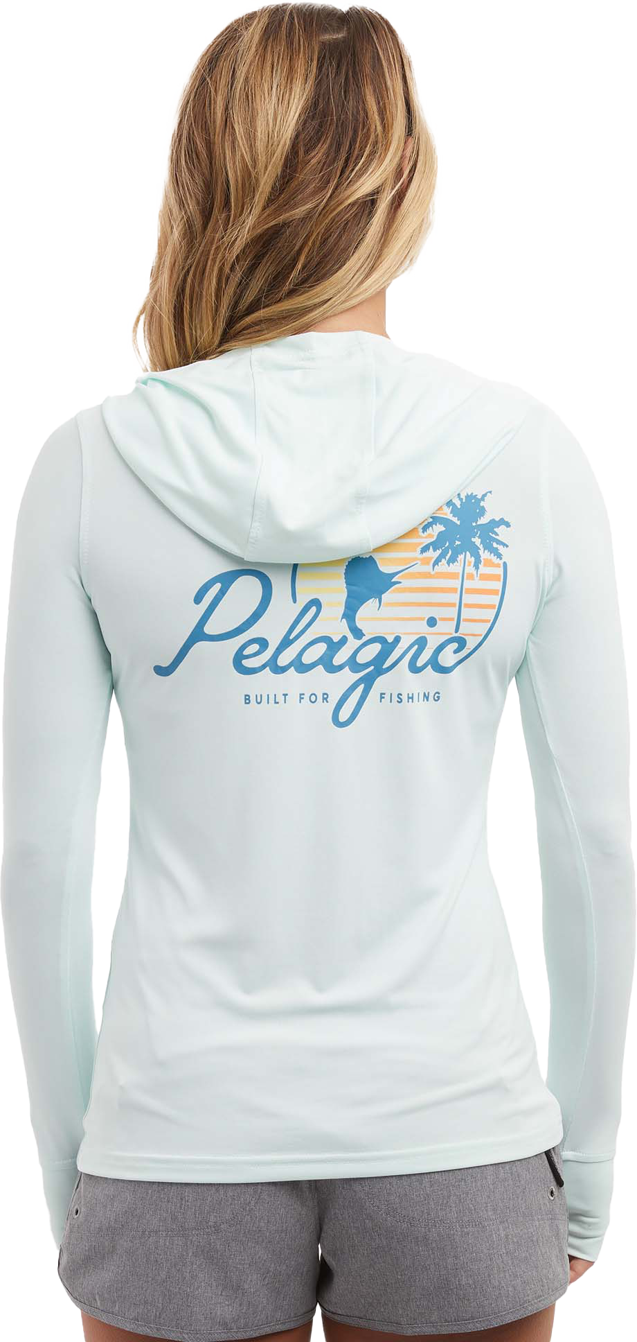 Image of Pelagic Aquatek Sunset Sails Hooded Long-Sleeve Shirt for Ladies - Sea Foam - M