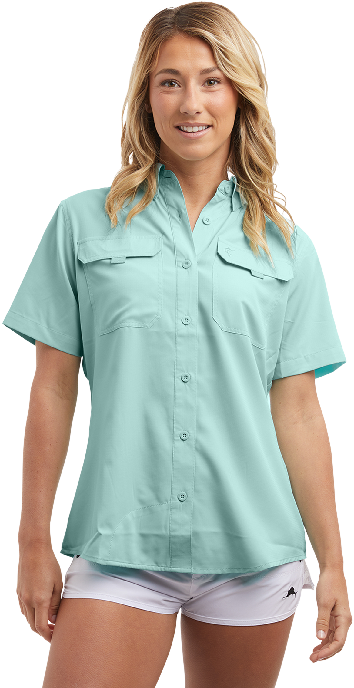 Image of Pelagic Keys Short-Sleeve Fishing Shirt for Ladies - Tropical Aqua - S