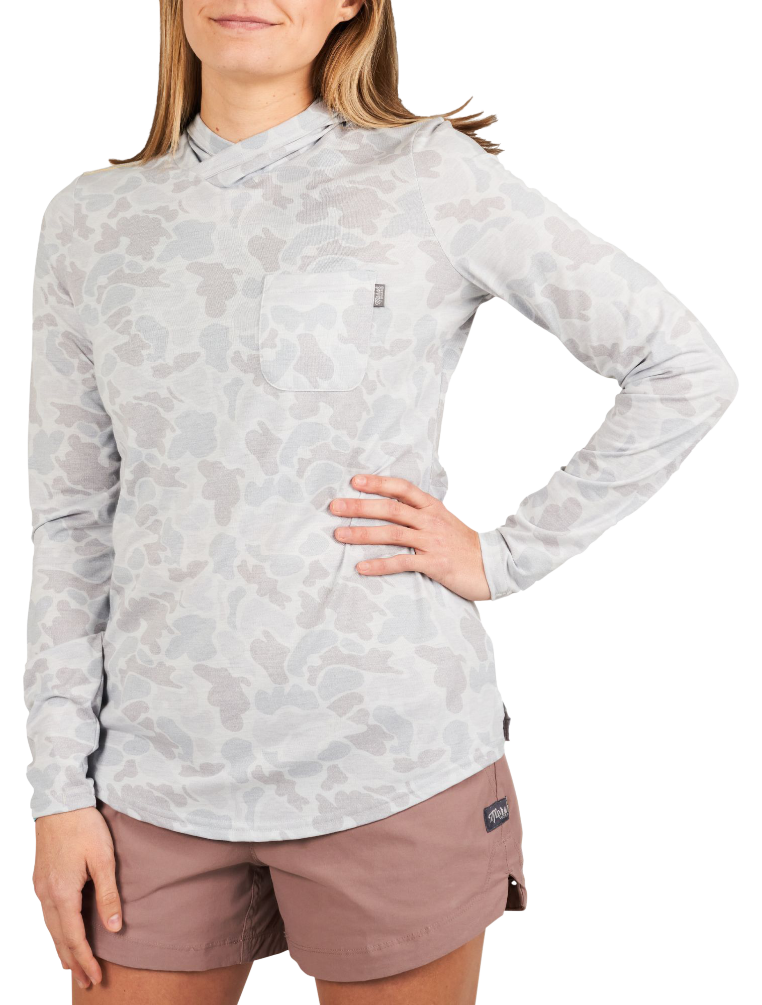 Image of Marsh Wear Buxton Hagood Long-Sleeve Hoodie for Ladies - Gray Camo