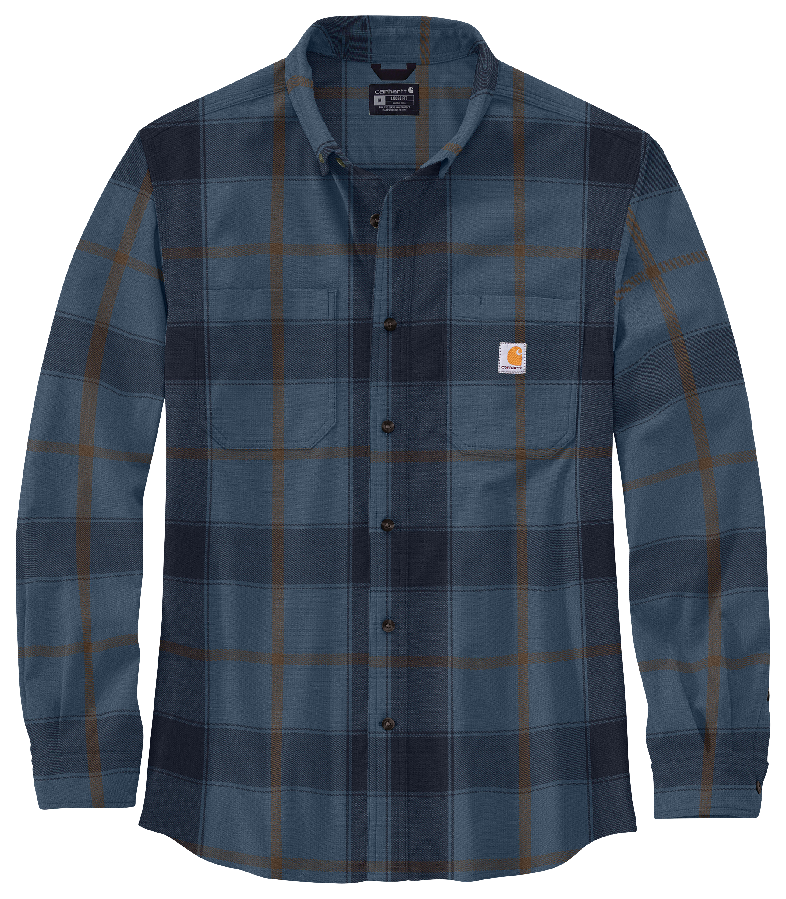 Image of Carhartt Rugged Flex Relaxed-Fit Midweight Plaid Long-Sleeve Button-Down Flannel Shirt for Men - Thundercloud - M