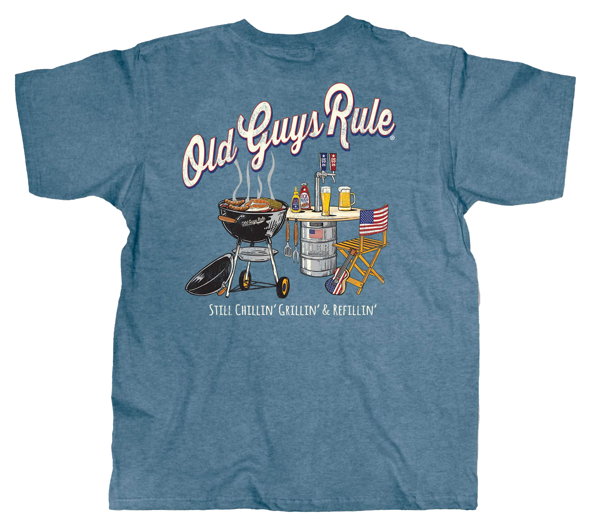 Image of Old Guys Rule Still Grillin Short-Sleeve T-Shirt for Men - Heather Indigo