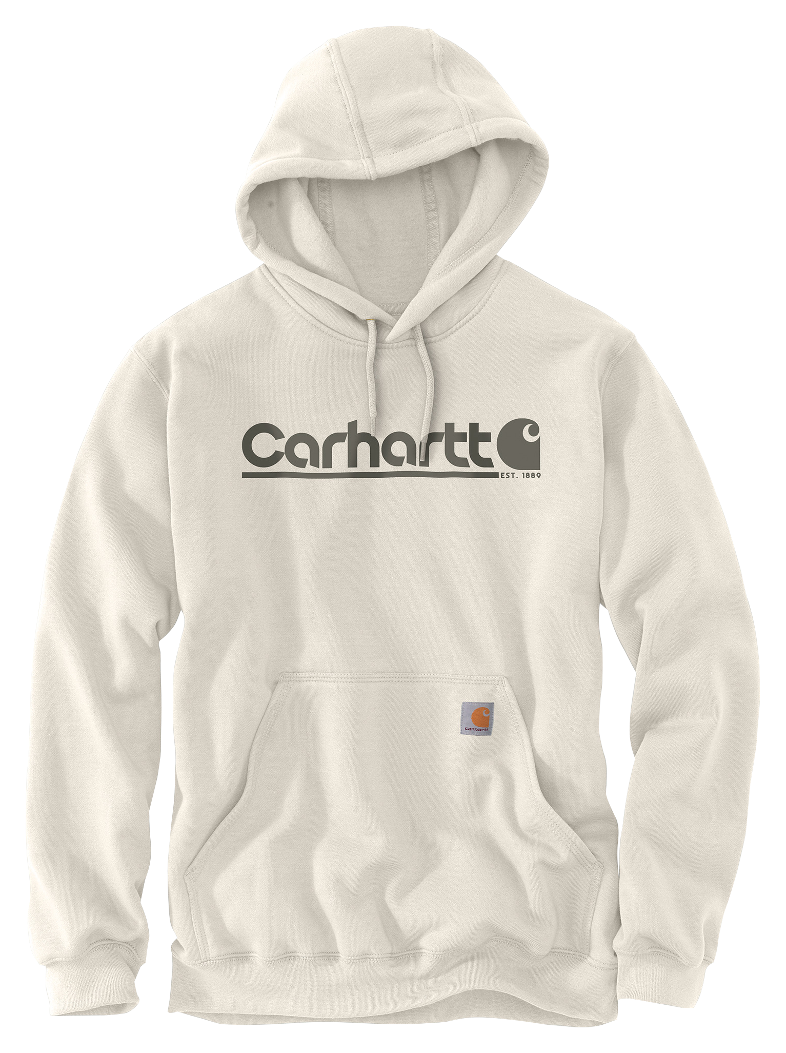 Image of Carhartt Rain Defender Loose-Fit Midweight Underline Logo Graphic Hoodie for Men - Malt - M