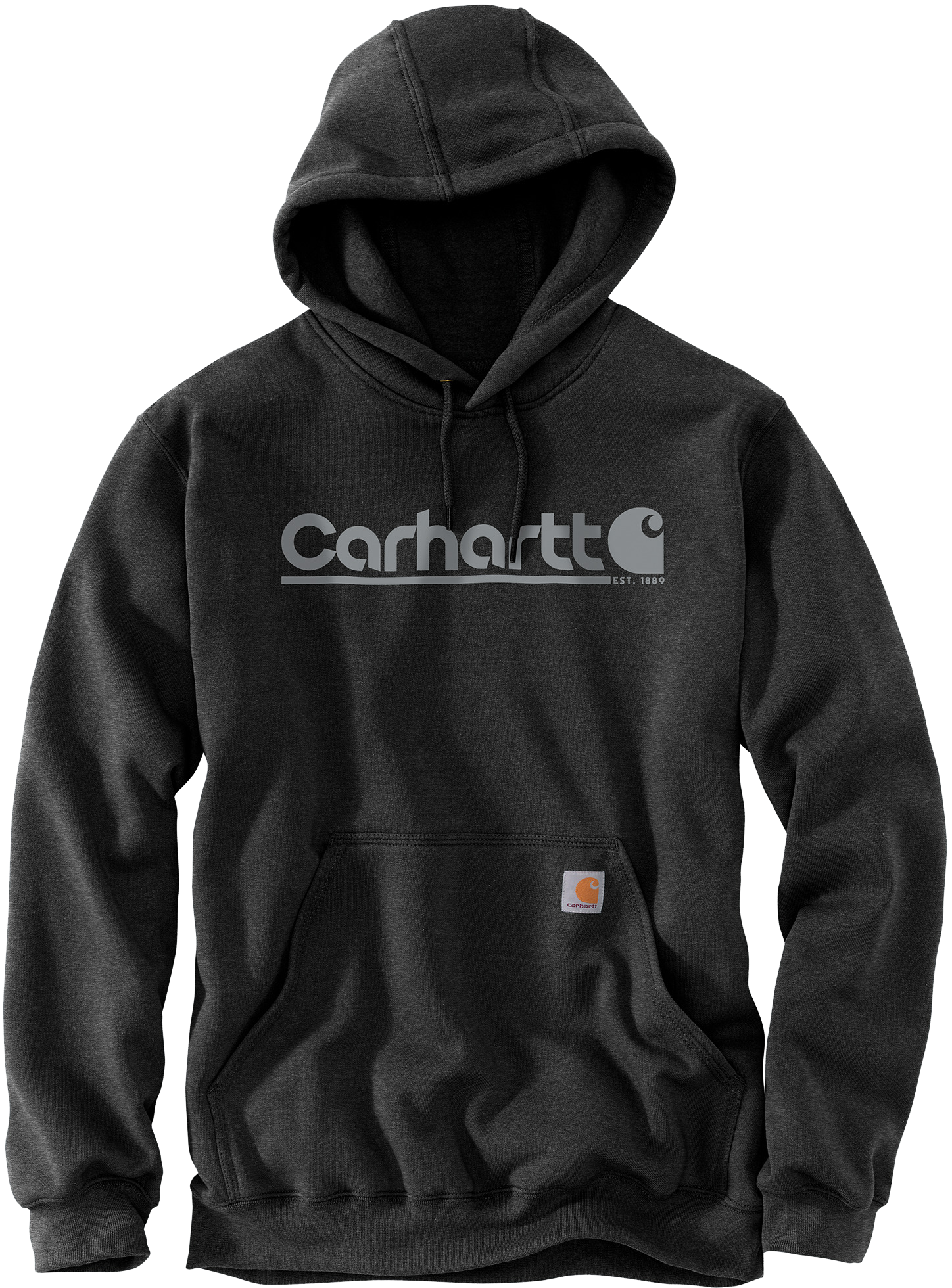 Image of Carhartt Rain Defender Loose-Fit Midweight Underline Logo Graphic Hoodie for Men - Carbon Heather - M