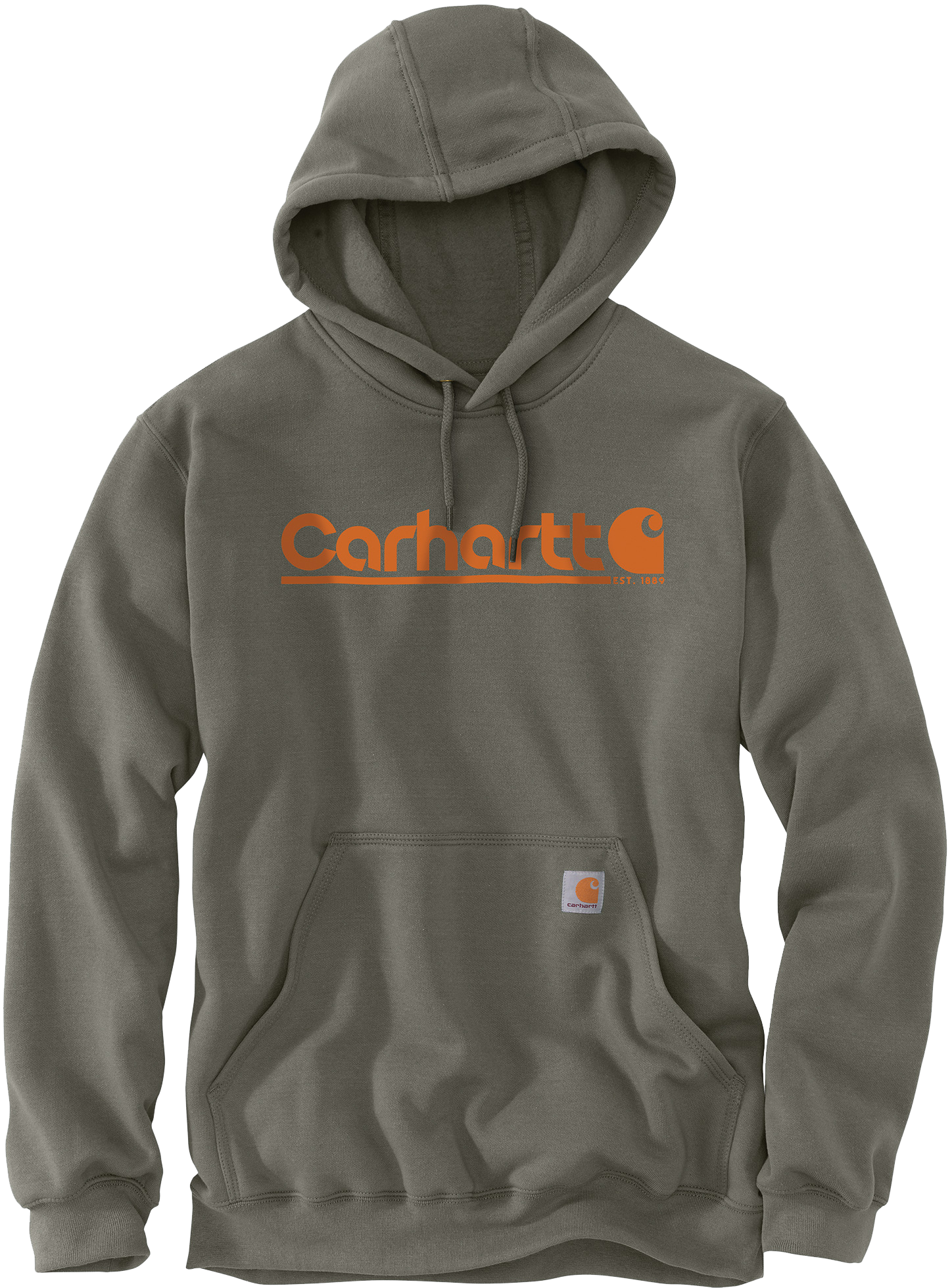 Image of Carhartt Rain Defender Loose-Fit Midweight Underline Logo Graphic Hoodie for Men - Dusty Olive - M