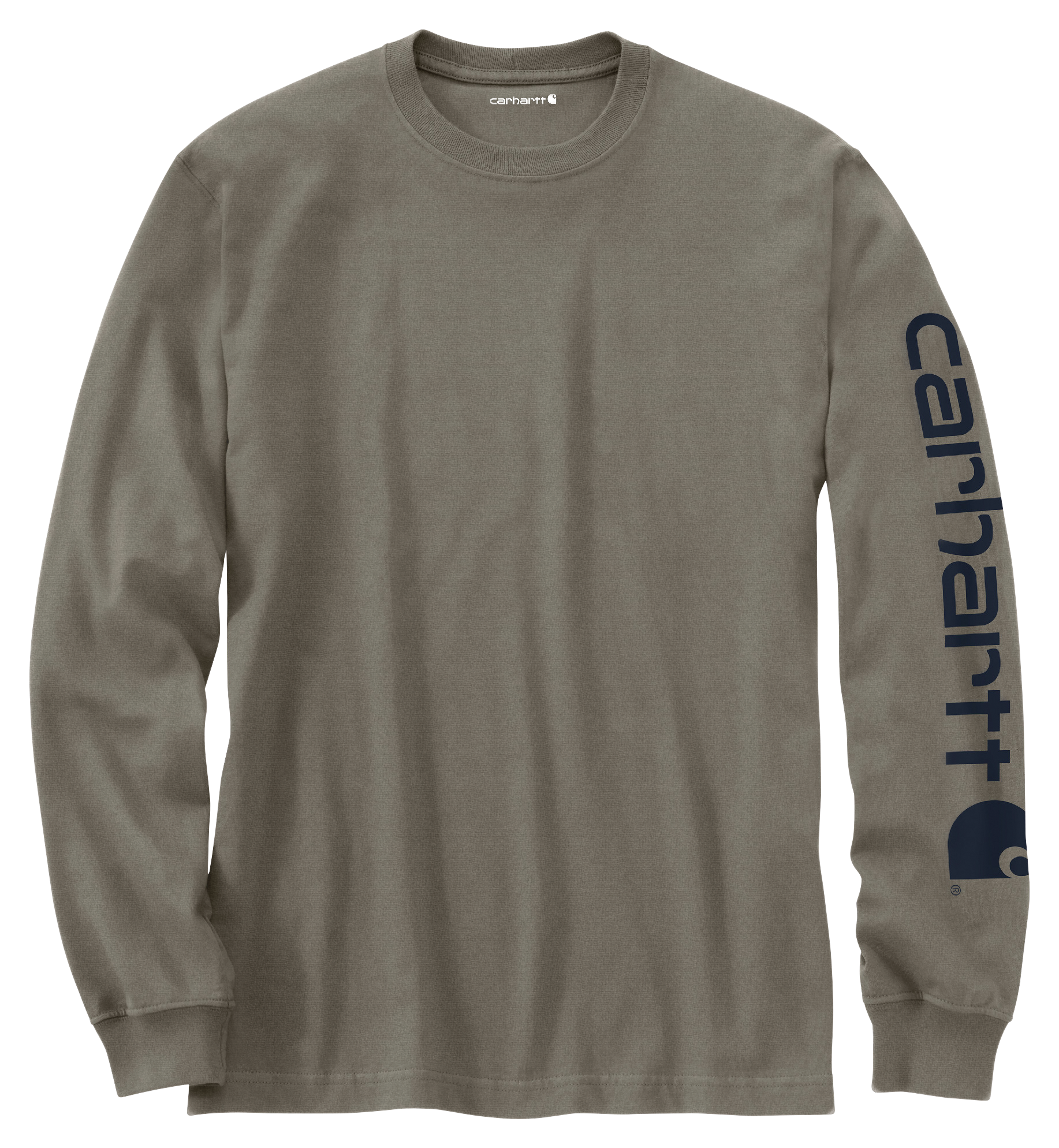 Image of Carhartt Loose-Fit Heavyweight Logo Sleeve Graphic Long-Sleeve T-Shirt for Men - Dusty Olive - L