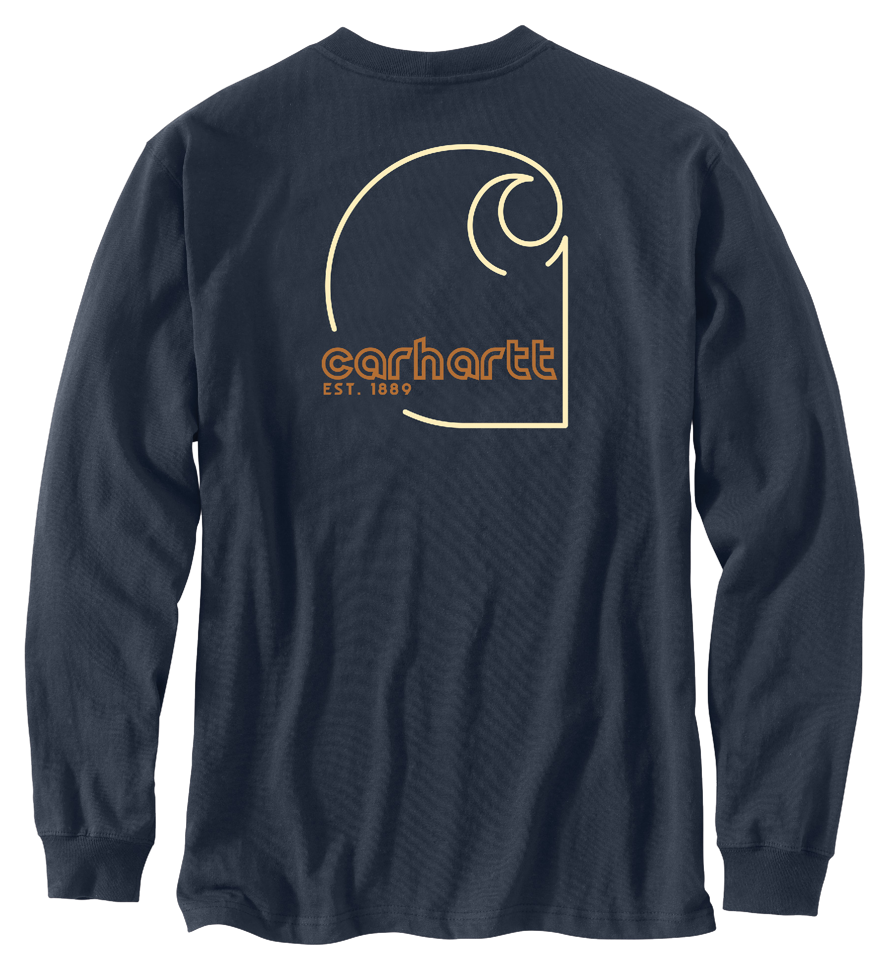 Image of Carhartt Loose-Fit C Graphic Heavyweight Long-Sleeve Pocket T-Shirt for Men - Navy - L