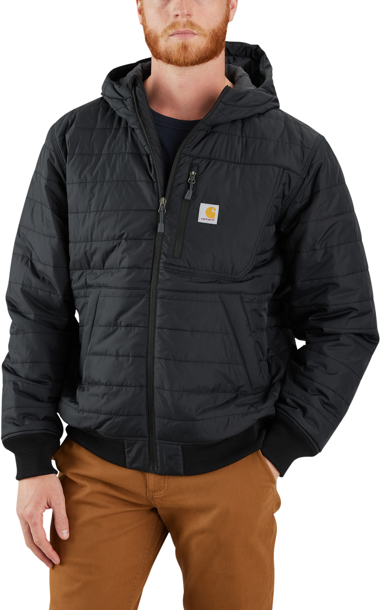 Image of Carhartt Rain Defender Relaxed-Fit Lightweight Insulated Hooded Jacket for Men - Black - M