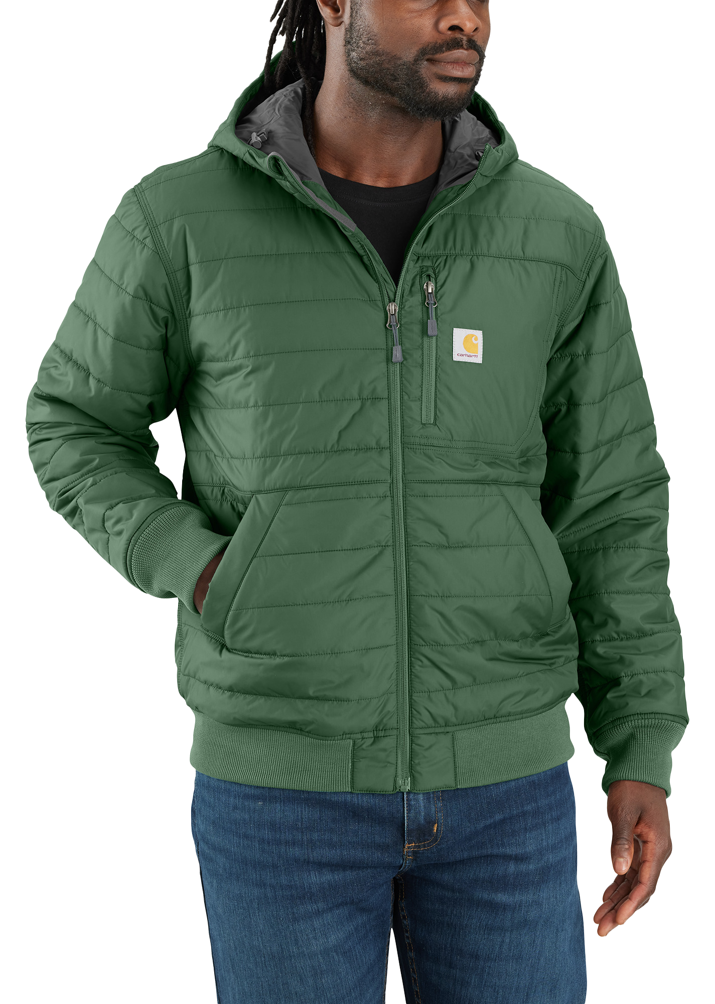 Image of Carhartt Rain Defender Relaxed-Fit Lightweight Insulated Hooded Jacket for Men - Frosted Balsam - M