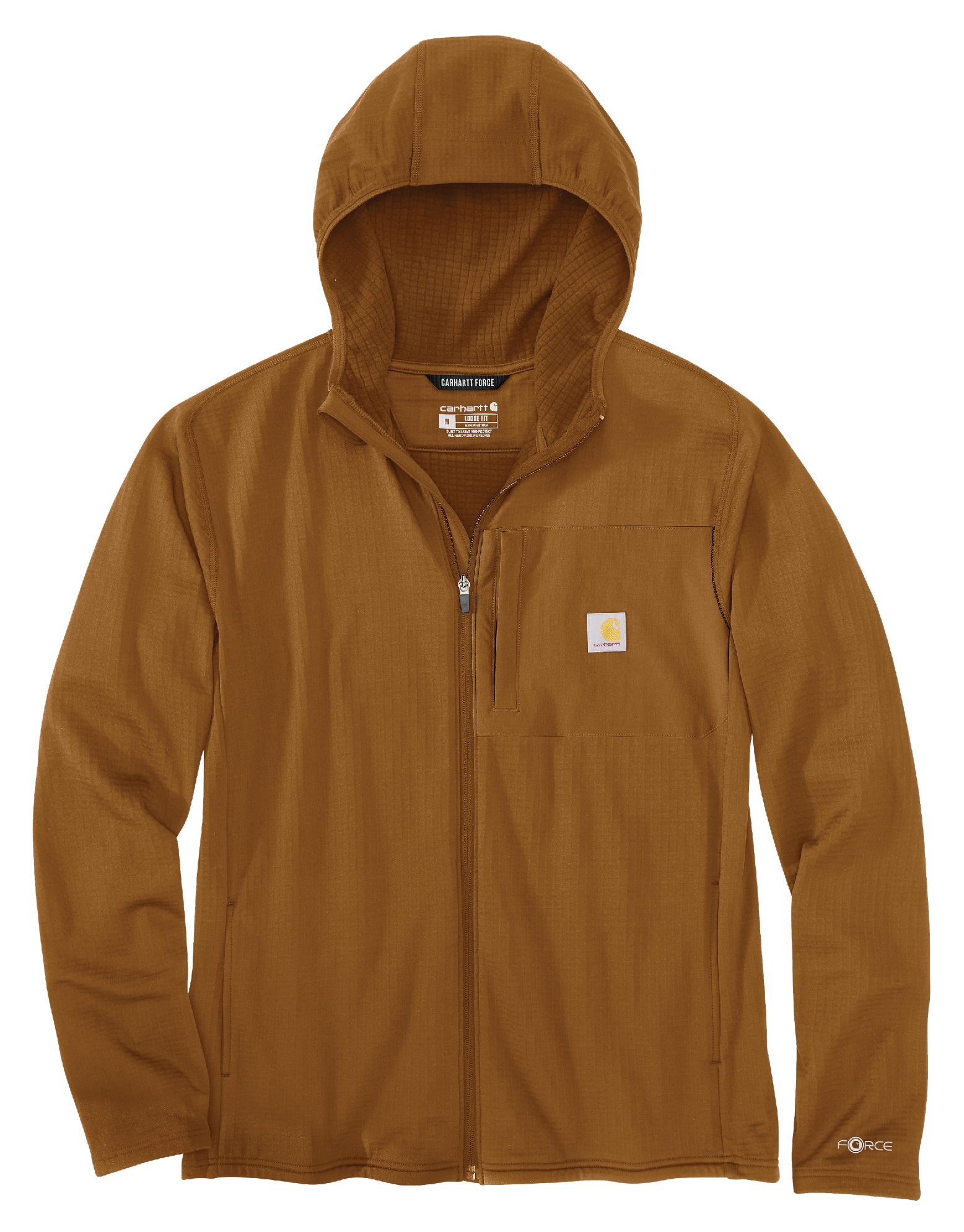 Image of Carhartt Force Full-Zip Long-Sleeve Hooded Shirt for Men - Carhartt Brown - 2XL